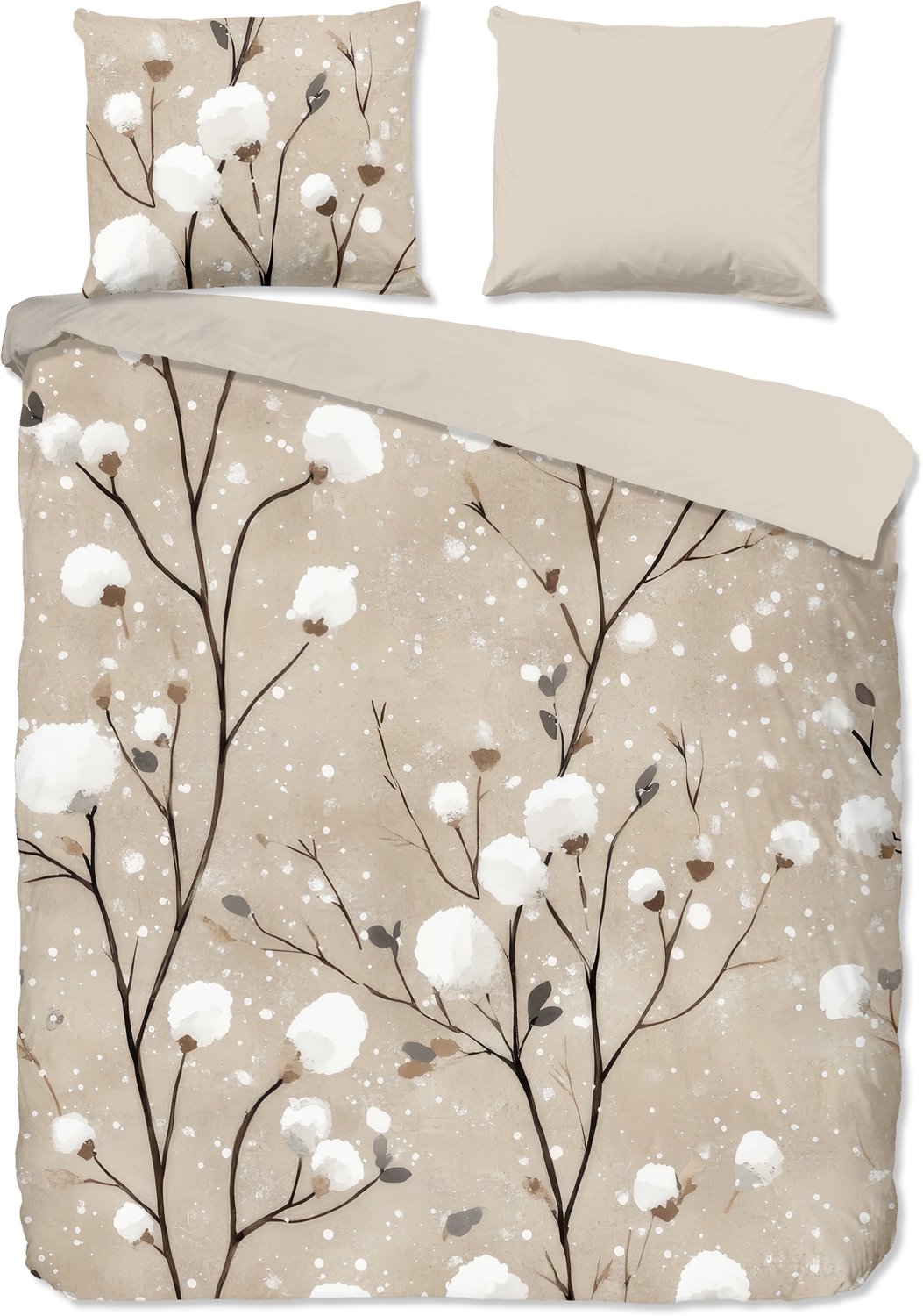 Pure dekbedovertrek katoenplant in de sneeuw - 2 persoons 200x200/220 cm - Zand - Microvezel Sand