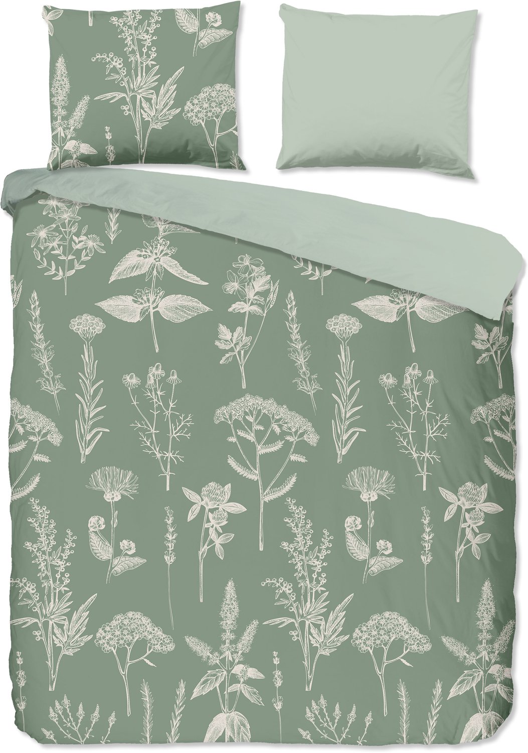 Good Morning dekbedovertrek bloemen - Groen - 100% Katoen flanel Green