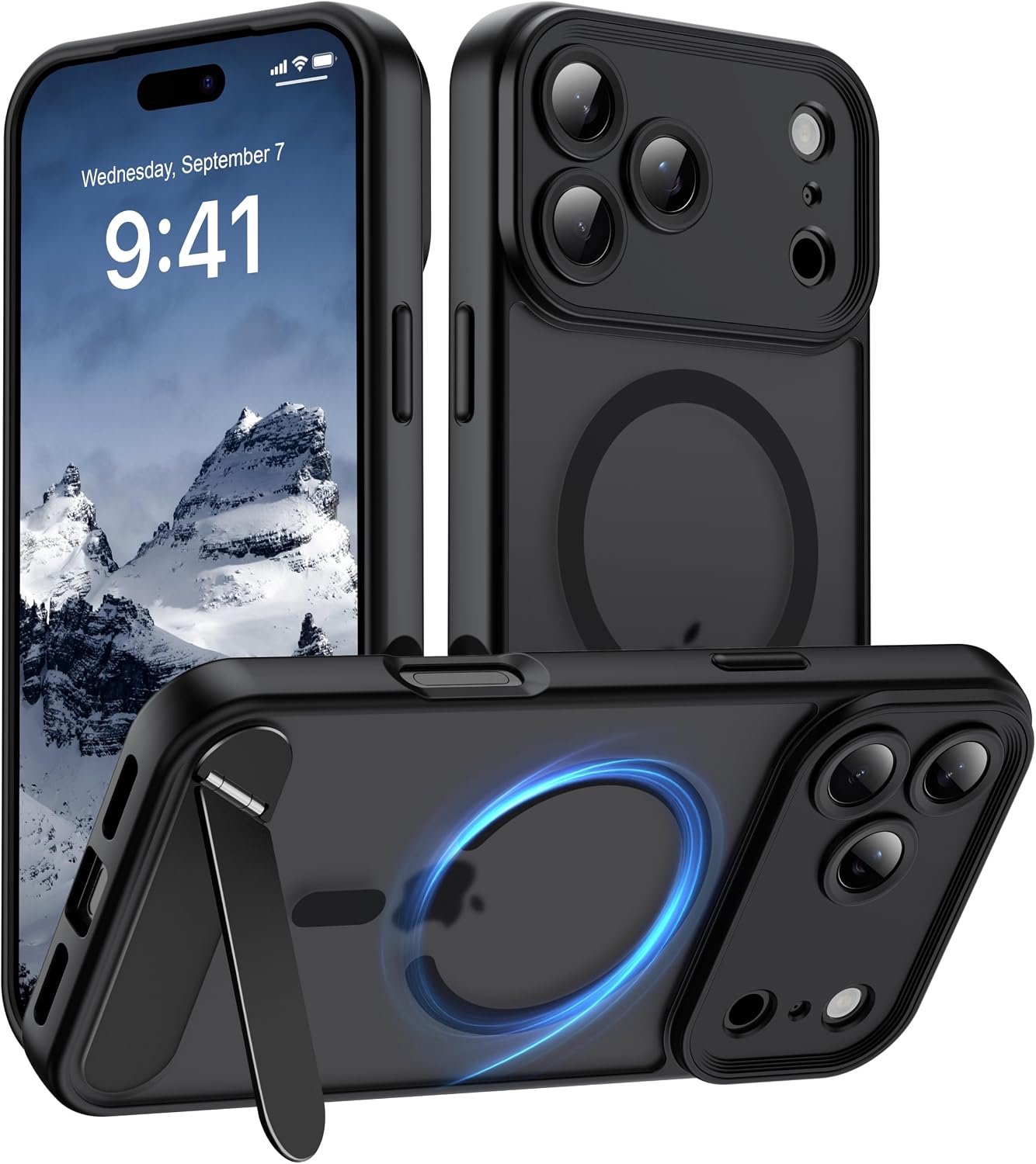 Zandarix Hoesje Geschikt voor Apple iPhone 18 Pro Max - Back Cover Hoesje - Doorschijnend - Militaire Bescherming - Geschikt voor Mag - Kickstand - Camerabescherming - Mat Zwart