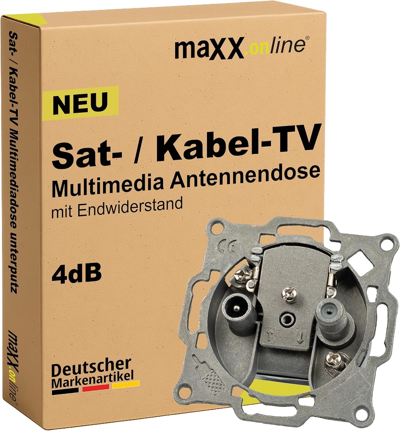 Satellietdoos inbouw - 4dB einddoos - unicable/kabel geschikt - multifunctioneel tv-stopcontact - m-winkel