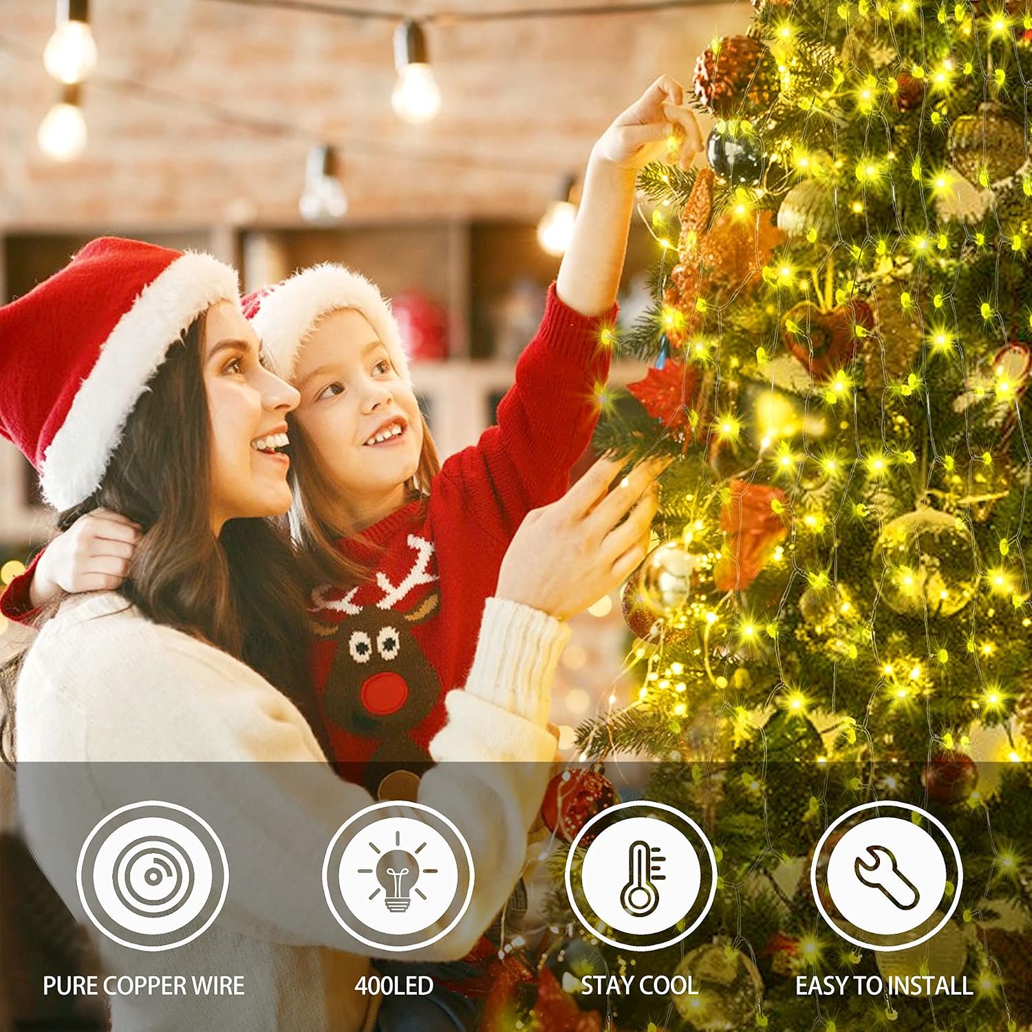 Kerstboom Kerstverlichting Ring - Kerstboomverlichting - Lichtslinger - Kerstversiering - Ring verlichting voor Kerstboom -Lichtsnoer - Kerstboom Lampjes Slinger - 400 LED Kerstlampjes - 8 Lichtmodi - IP44 Waterdicht - Warm Wit Licht - Kerstdecoratie – foto 4