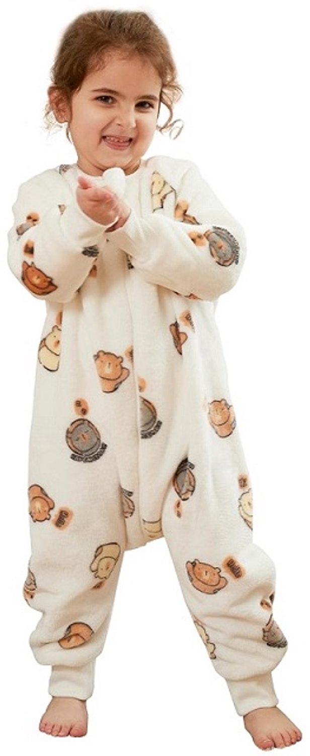 Kinderslaapzak - Draagbare Deken - Slaapoverall - Witte Beer - Flanel - Kasjmier en Polyester - Warm en Zacht - Maat 4-6 Jaar - Dikke Winterkwaliteit - Voor Slapen en Thuis