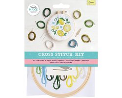 Kruissteekkit 125mm - citroenontwerp - inclusief hoepel, garen en naald - perfect voor beginners en volwassenen - m-winkel