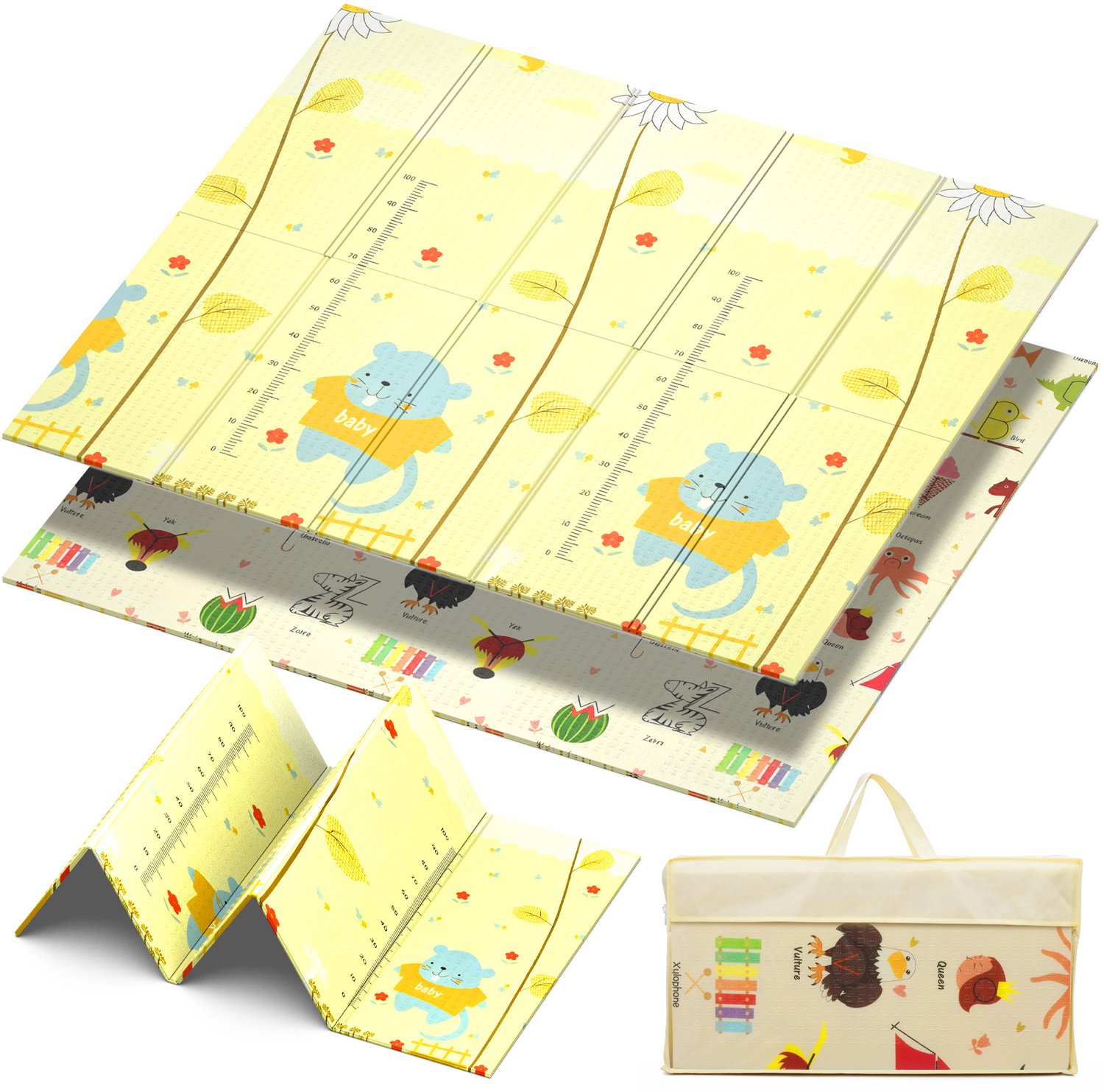 Arvioo - baby speelmat - mol - 200x180cm - dubbelzijdig - opvouwbaar - met opbergtas