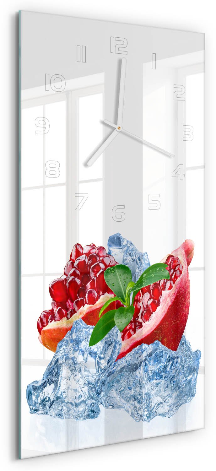Tulup Wandklok - IJsgranaat Moderne Wandklok Glas - 30x60 cm - Rood Wandklok Glas Decoratie - Witte handen - Rechthoekige Klok - Glazen Wandklok Design - Klok Glas Met Opdruk