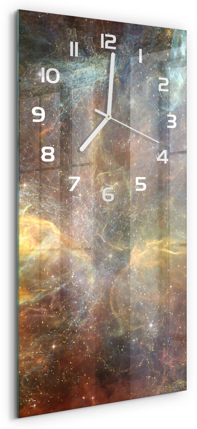 Tulup Wandklok - Kosmos Moderne Wandklok Glas - 30x60 cm - Veelkleurig Wandklok Glas Decoratie - Witte handen - Rechthoekige Klok - Glazen Wandklok Design - Klok Glas Met Opdruk