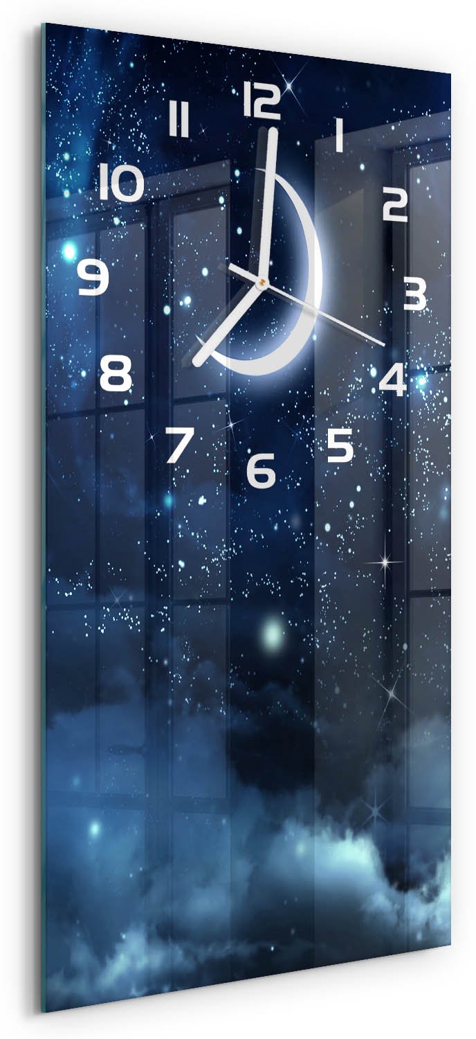 Tulup Wandklok - Sterrenhemel Wandklok Glas Met Motief - 30x60 cm - Blauw Decoratieve Glazen Klok - Witte handen - Rechthoekige Klok - Gekleurde Glazen Klok - Glazen Klok Met Print