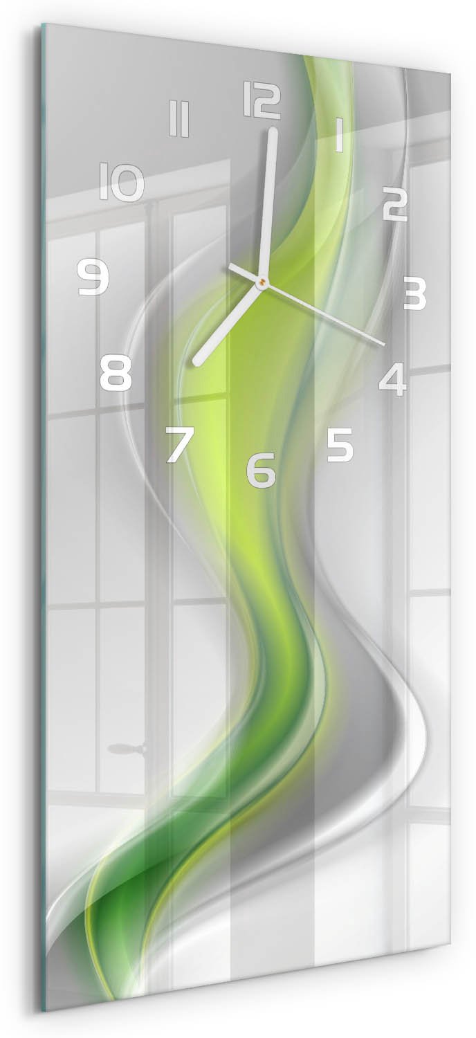 Tulup Wandklok - Golfabstractie Moderne Wandklok Glas - 30x60 cm - Groente Wandklok Glas Decoratie - Witte handen - Rechthoekige Klok - Glazen Wandklok Design - Klok Glas Met Opdruk
