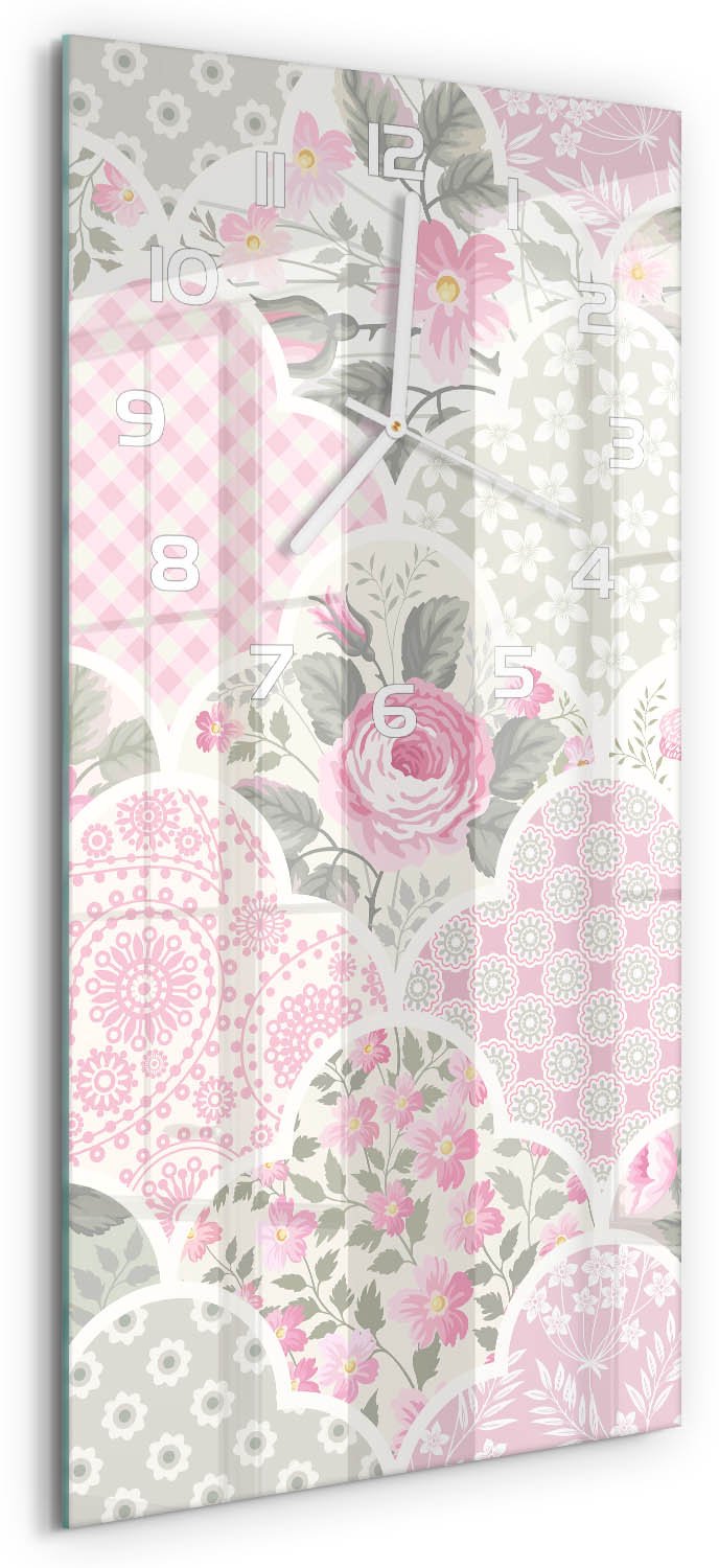 Tulup Wandklok - Rozen Decoratieve Glazen Klok - 30x60 cm - Roze Glazen Wandklok Design - Witte handen - Rechthoekige Klok - Glazen Klok Met Print - Wandklok Glas Met Motief