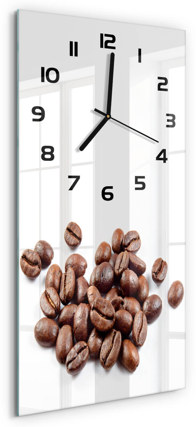 Tulup Wandklok - Koffiebonen Gekleurde Glazen Klok - 30x60 cm - Bruin Glazen Klok Met Print - Zwarte handen - Rechthoekige Klok - Moderne Wandklok Glas - Wandklok Glas Decoratie