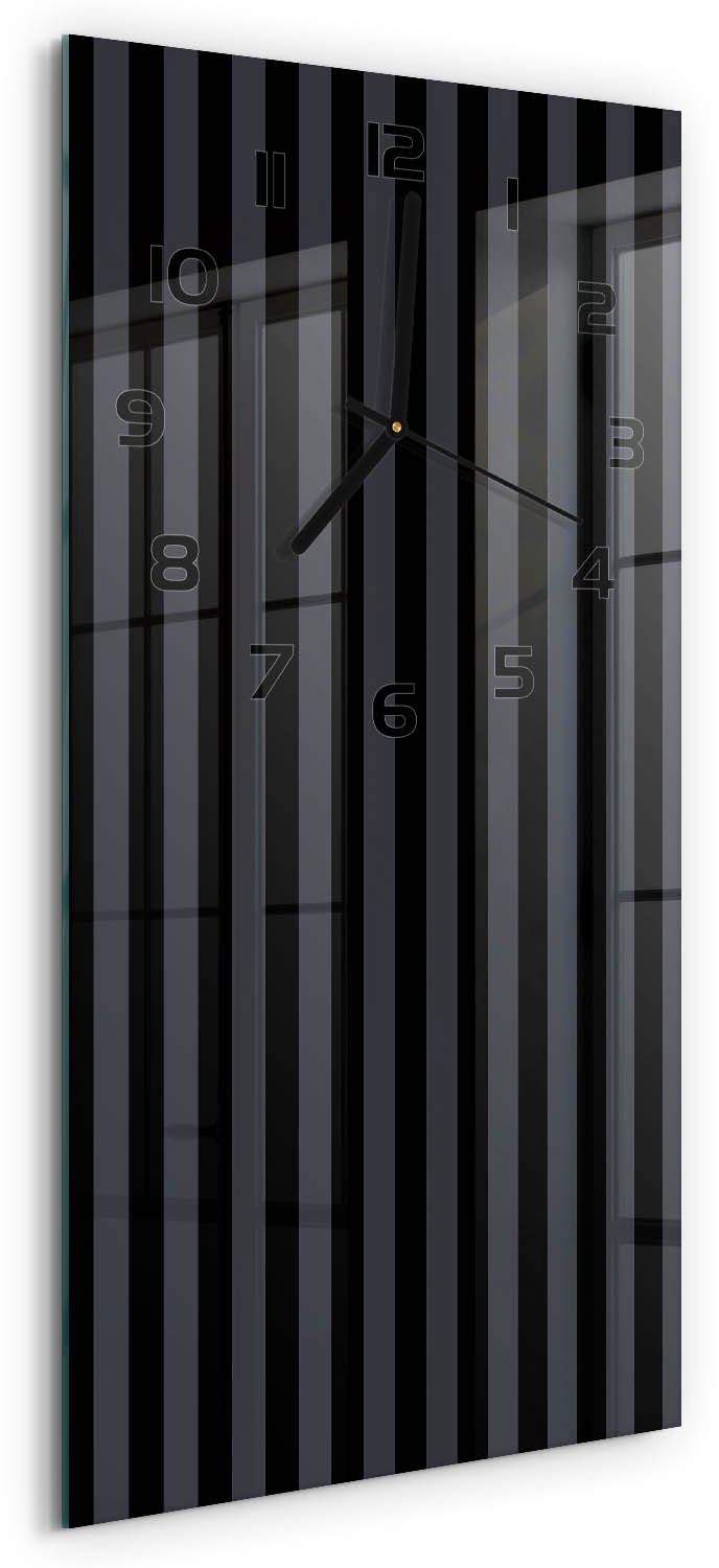 Tulup Wandklok - Zwarte en grijze strepen Wandklok Glas Met Motief - 30x60 cm - Zwart Decoratieve Glazen Klok - Zwarte handen - Rechthoekige Klok - Gekleurde Glazen Klok - Glazen Klok Met Print