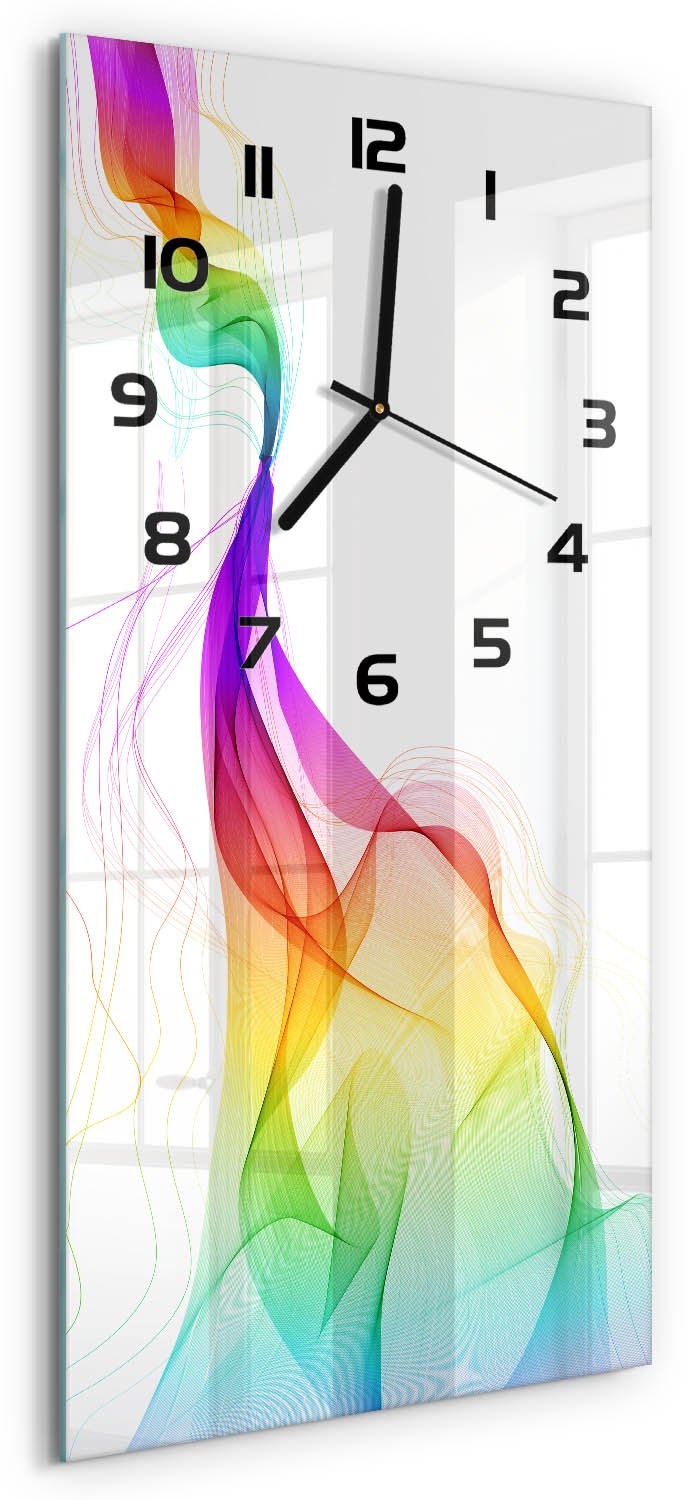 Tulup Wandklok - Kleurrijke abstractie Wandklok Glas Decoratie - 30x60 cm - Veelkleurig Gekleurde Glazen Klok - Zwarte handen - Rechthoekige Klok - Klok Glas Met Opdruk - Moderne Wandklok Glas