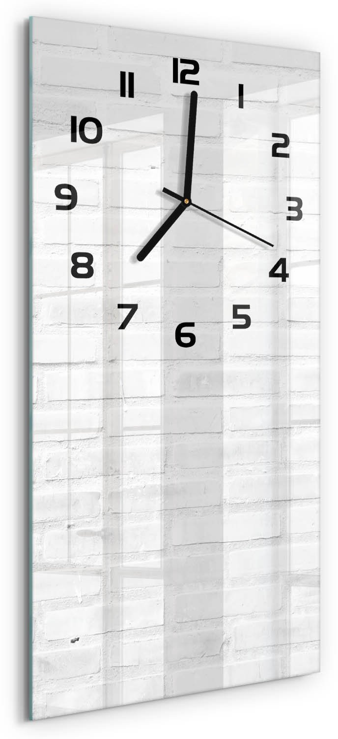 Tulup Wandklok - Bakstenen muur Glazen Klok Met Print - 30x60 cm - Wit Wandklok Glas Met Motief - Zwarte handen - Rechthoekige Klok - Wandklok Glas Decoratie - Gekleurde Glazen Klok