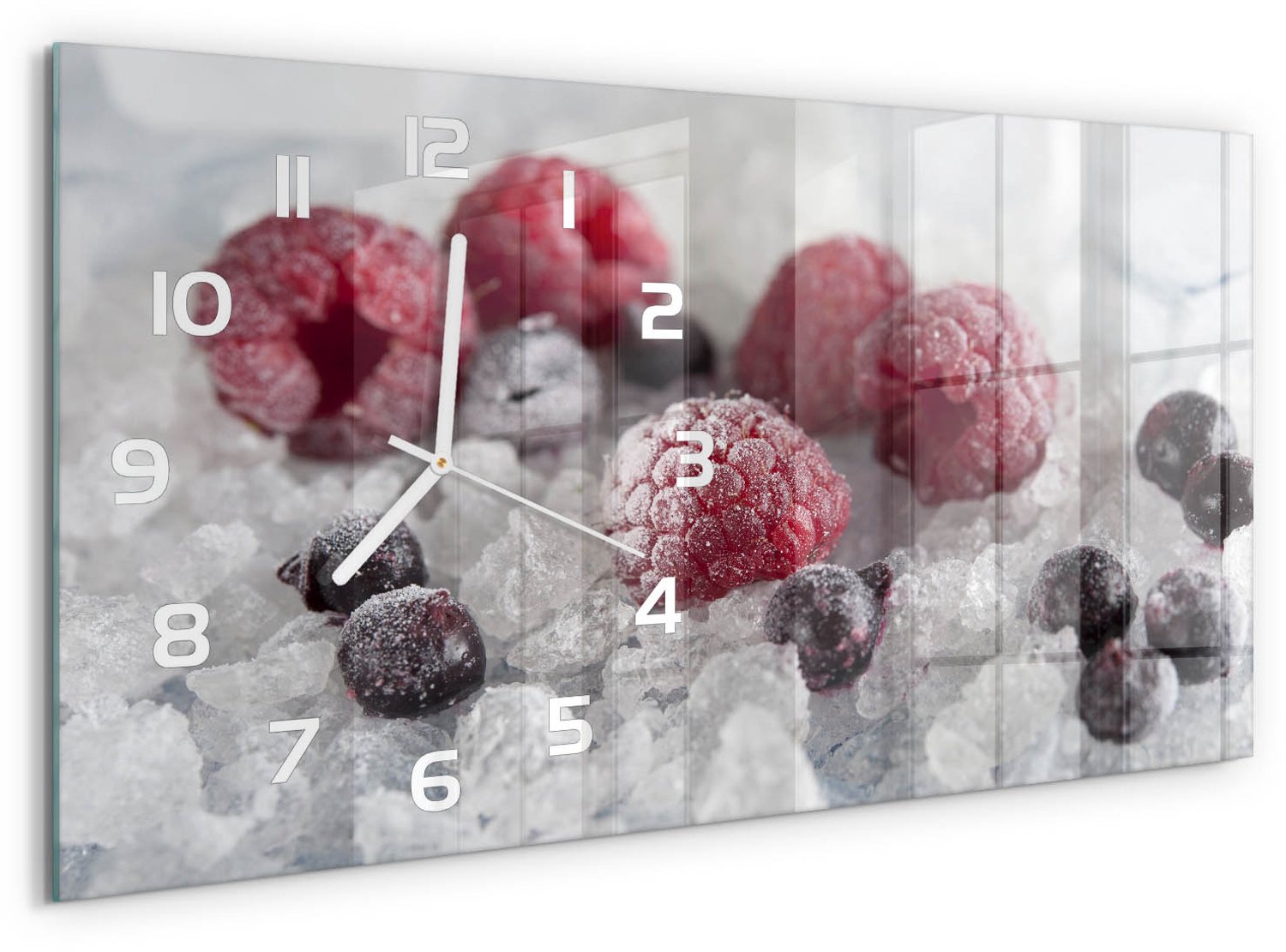 TULUP Wandklok - Bevroren bosvruchten Moderne Wandklok Glas - 60x30 cm - Rood Wandklok Glas Decoratie - Witte handen - Rechthoekige Klok - Glazen Wandklok Design - Klok Glas Met Opdruk