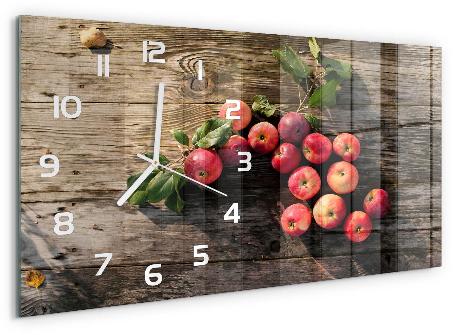 TULUP Wandklok - Appels op tafel Glazen Klok Met Print - 60x30 cm - Rood Wandklok Glas Met Motief - Witte handen - Rechthoekige Klok - Wandklok Glas Decoratie - Gekleurde Glazen Klok