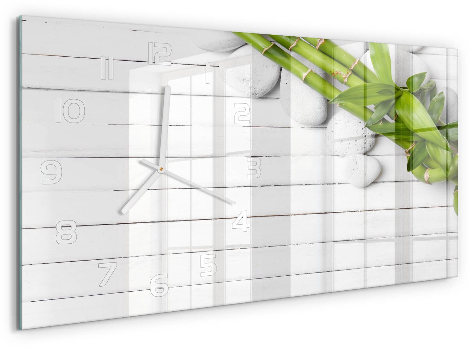 TULUP Wandklok - Bamboe Gekleurde Glazen Klok - 60x30 cm - Groente Glazen Klok Met Print - Witte handen - Rechthoekige Klok - Moderne Wandklok Glas - Wandklok Glas Decoratie