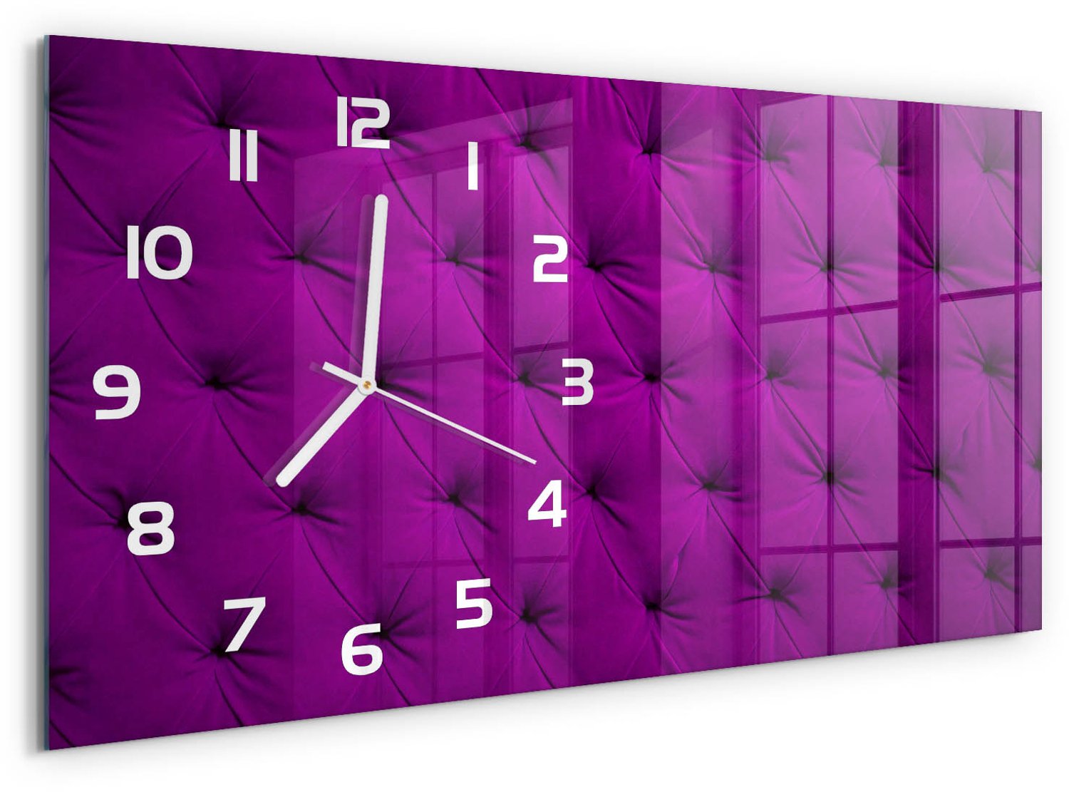 TULUP Wandklok - Fluwelen muur Moderne Wandklok Glas - 60x30 cm - Roze Wandklok Glas Decoratie - Witte handen - Rechthoekige Klok - Glazen Wandklok Design - Klok Glas Met Opdruk