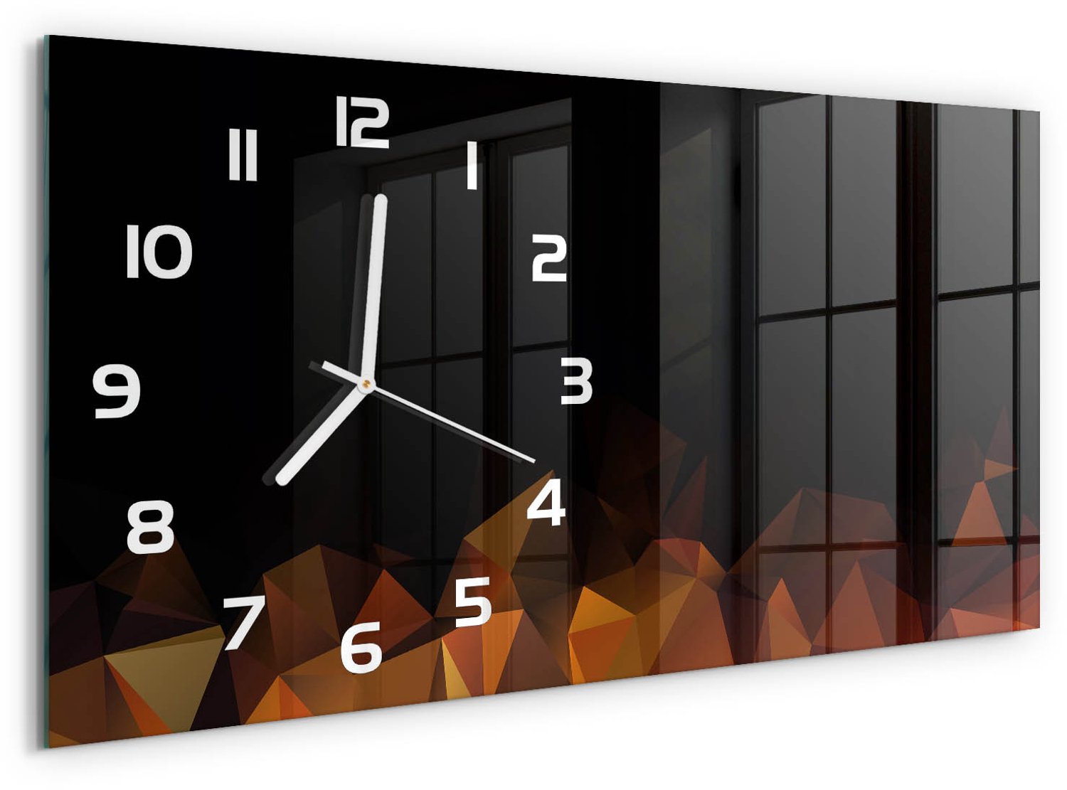 TULUP Wandklok - Abstractie Glazen Wandklok Design - 60x30 cm - Oranje Klok Glas Met Opdruk - Witte handen - Rechthoekige Klok - Wandklok Glas Met Motief - Decoratieve Glazen Klok
