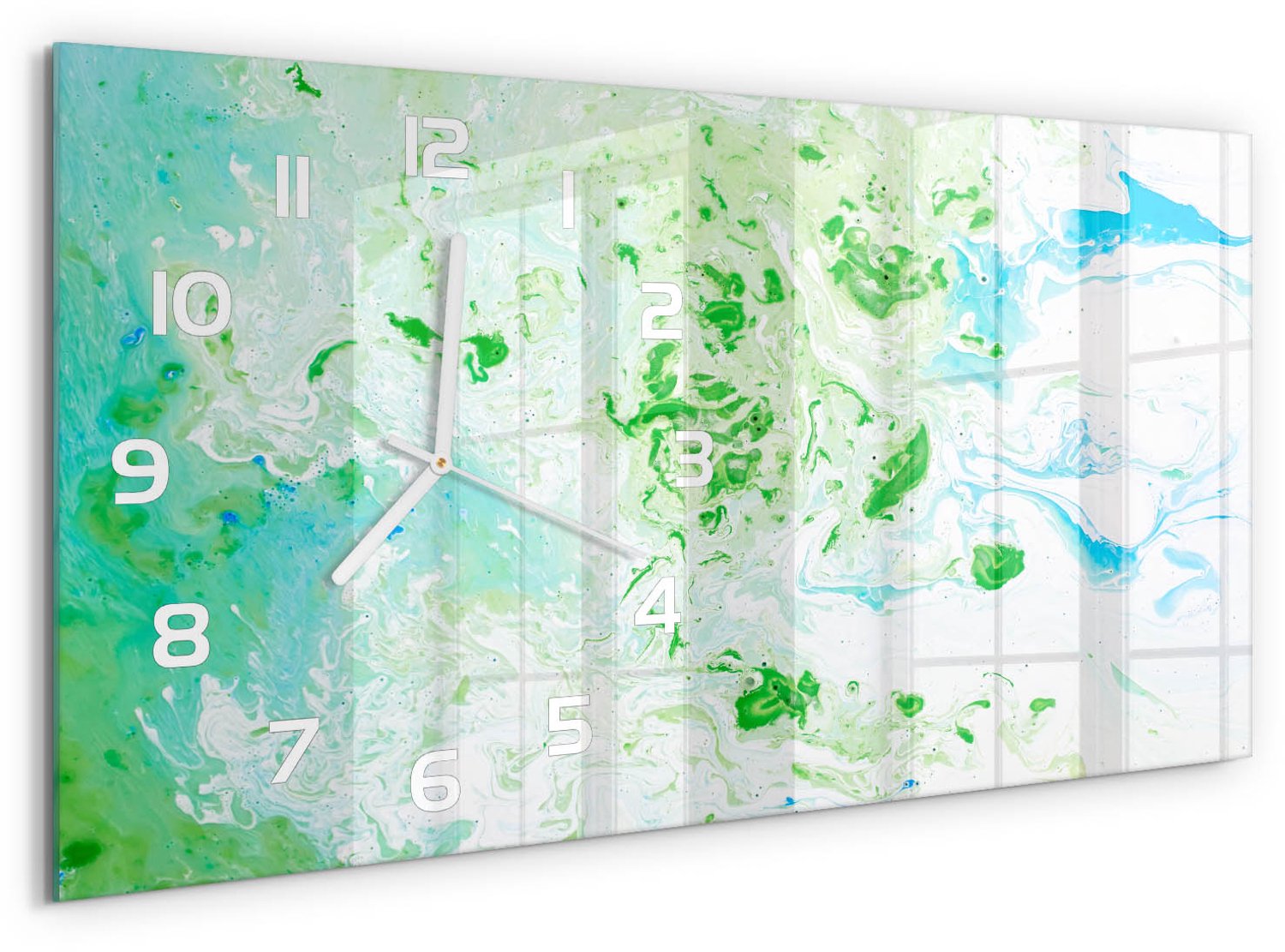 TULUP Wandklok - Abstracte achtergrond Wandklok Glas Met Motief - 60x30 cm - Groente Decoratieve Glazen Klok - Witte handen - Rechthoekige Klok - Gekleurde Glazen Klok - Glazen Klok Met Print