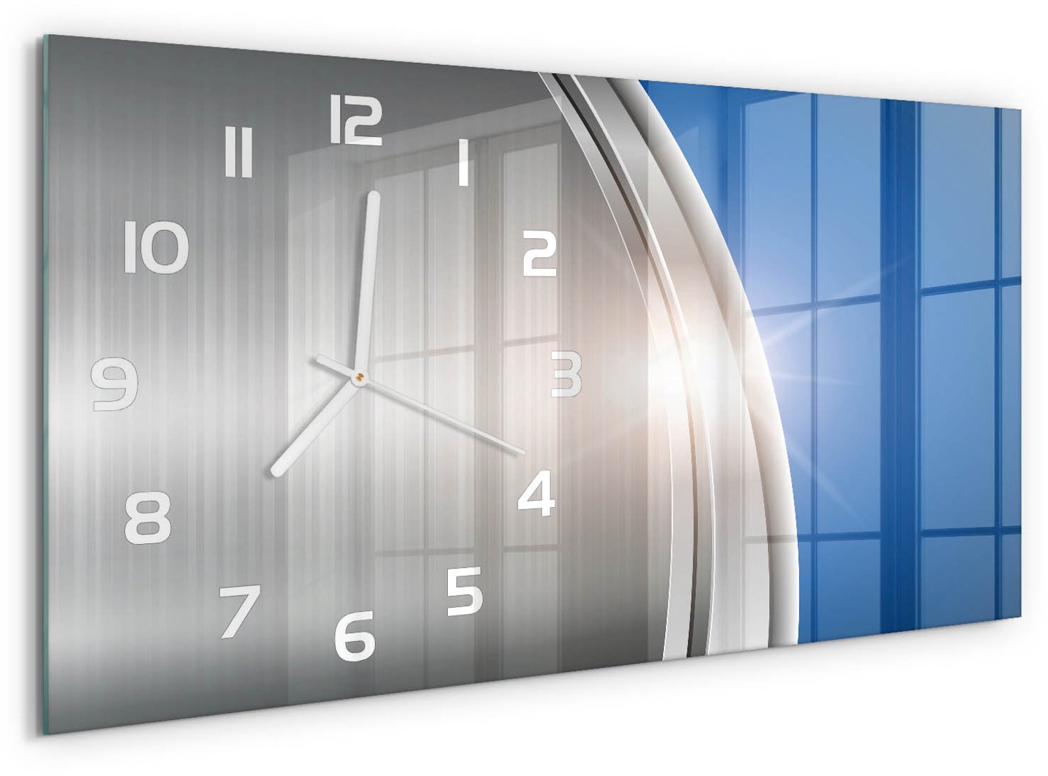 TULUP Wandklok - Metaalabstractie Glazen Klok Met Print - 60x30 cm - Blauw Wandklok Glas Met Motief - Witte handen - Rechthoekige Klok - Wandklok Glas Decoratie - Gekleurde Glazen Klok