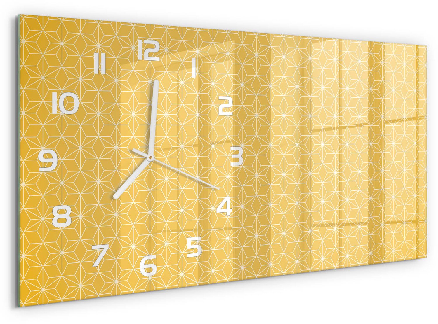 TULUP Wandklok - Sterren Glazen Wandklok Design - 60x30 cm - Geel Klok Glas Met Opdruk - Witte handen - Rechthoekige Klok - Wandklok Glas Met Motief - Decoratieve Glazen Klok