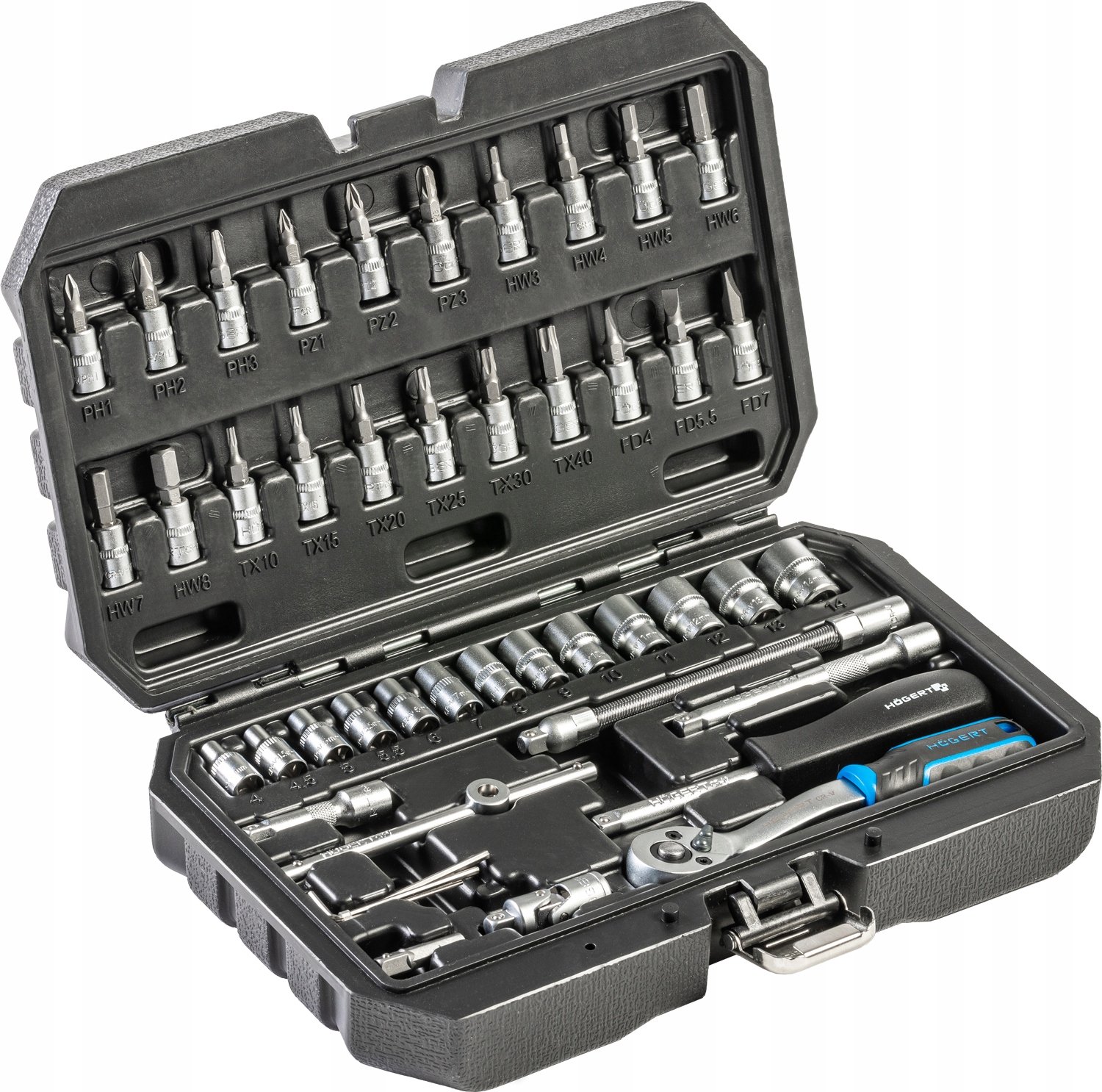 46-delige Gereedschapset met 1/4" Ratel - CrV & CrMo Staal