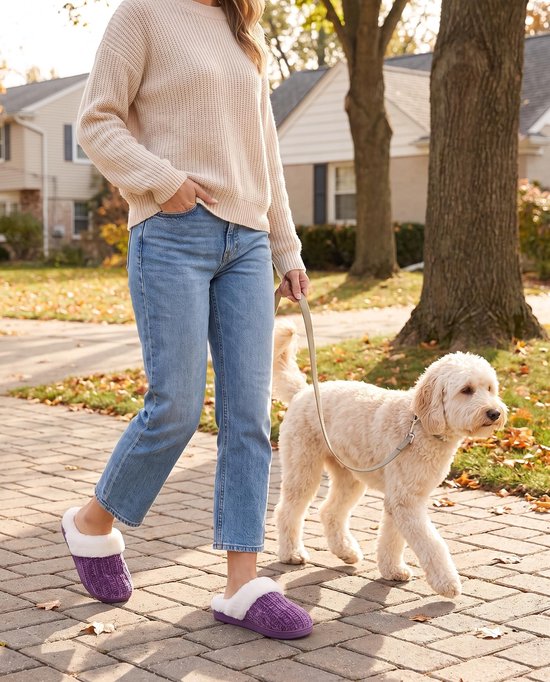 Homaxy - Dames slippers – Warme slippers – Comfortabele katoenen slippers – Pluche Slippers met Traagschuim en Zachte Voering - Lichtgewicht Antislip Pantoffels met Gesloten Teen - Paars - 40-41 - Geschikt voor voetlengte van - 24,8 cm
