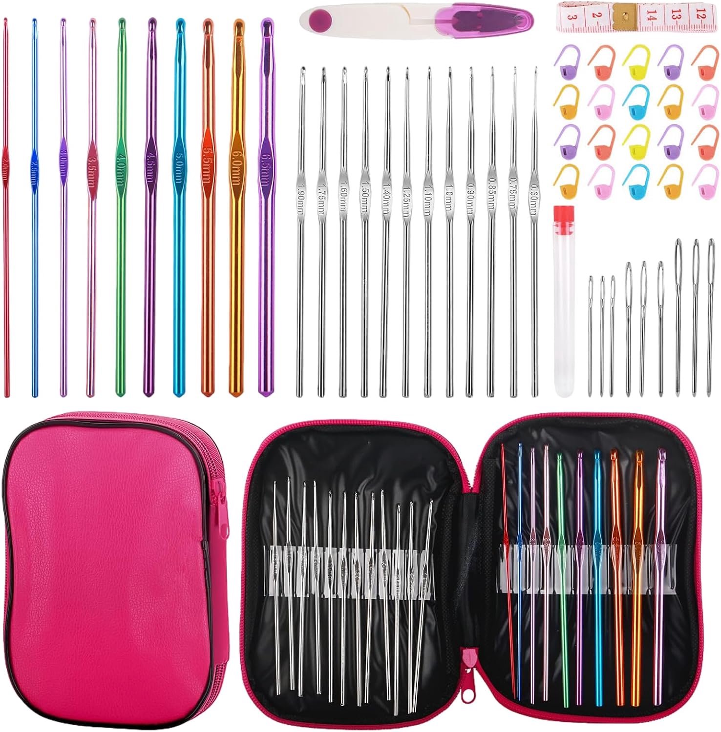 Haaknaaldenset, 54-delig Haaknaalden & Haakset voor Beginners, Ergonomische Haaknaalden met Opberging voor Brei- & Haakwerk