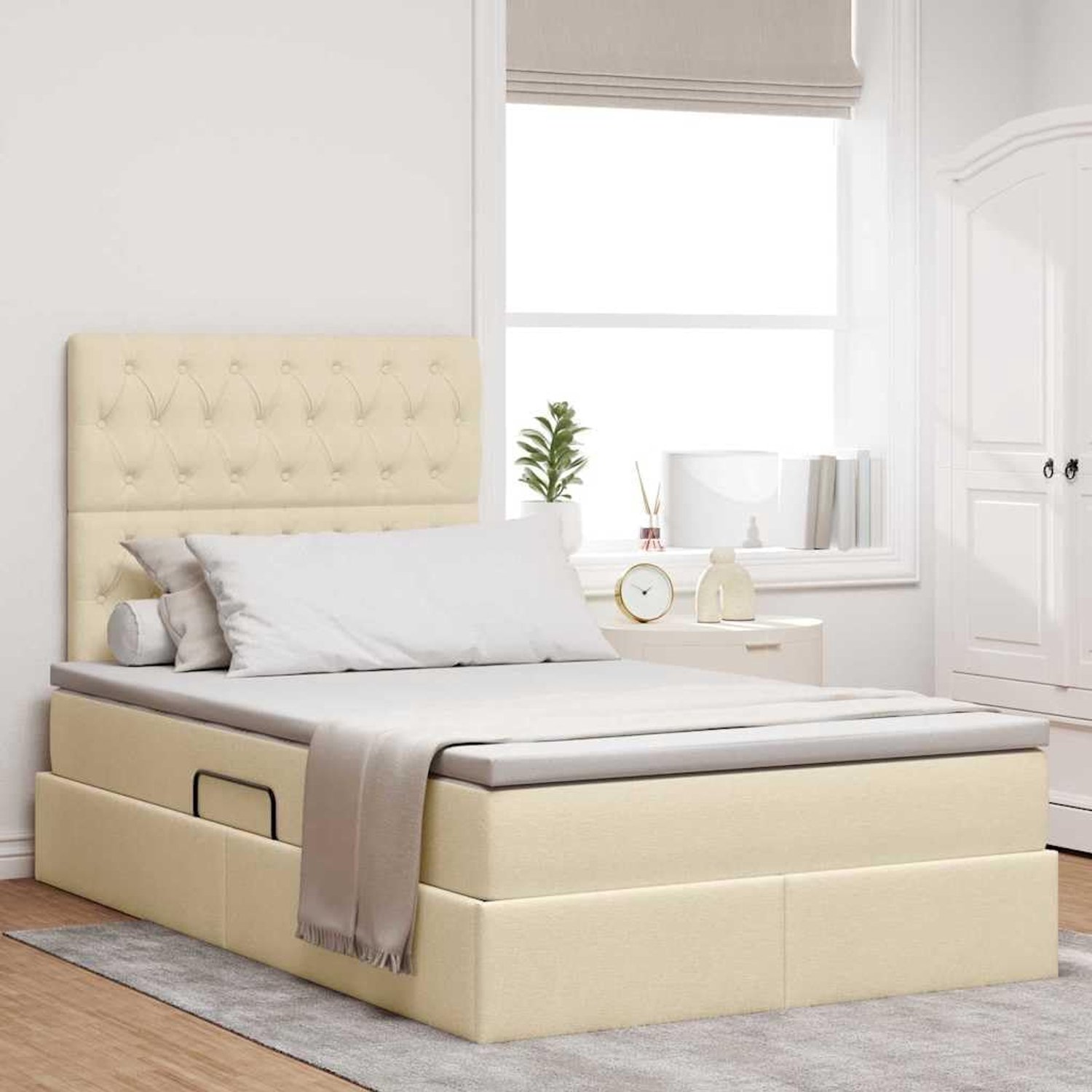 Lederen opbergbed hydraulisch Modern Crème 120x190 cm