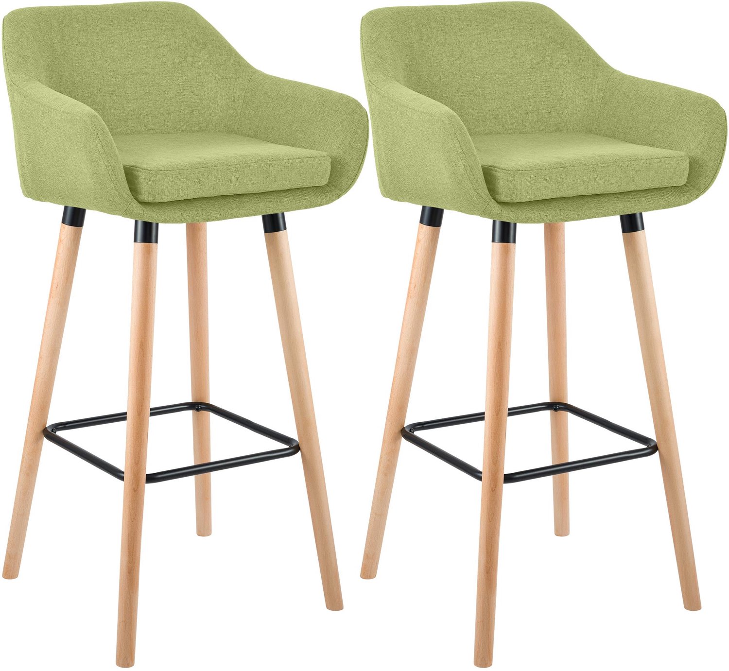 Luxe Comfort Barkruk - Set van 2 - Stof - Lichtgroen lichtgroen/natura