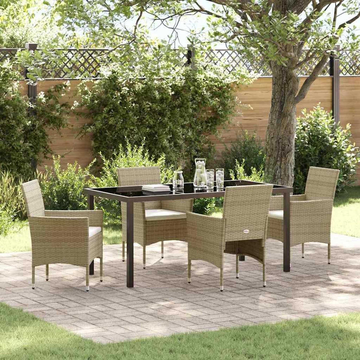 Stalen frame poly rattan modern tuinset 5 delig 45.05 cm beige