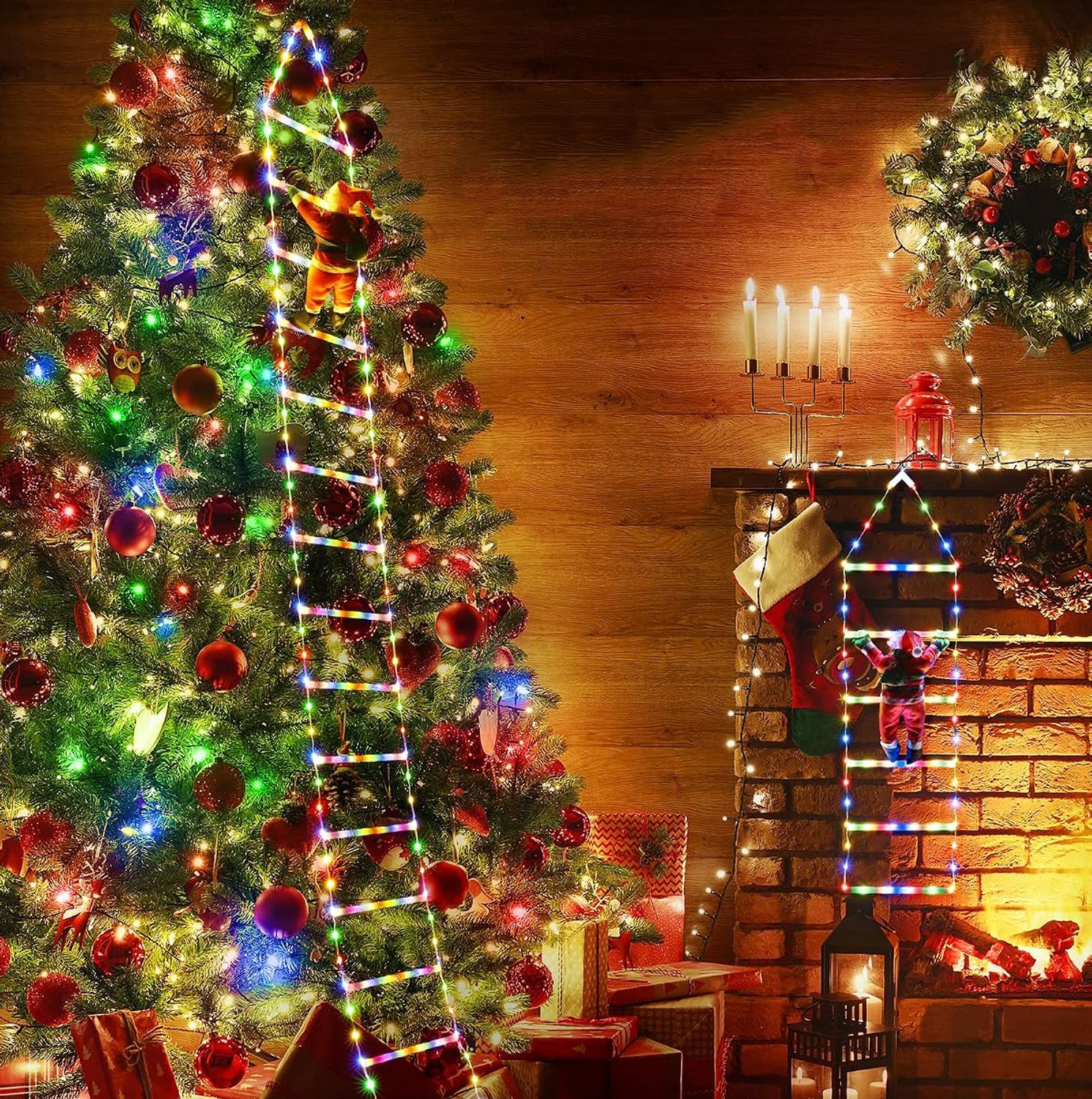 LED Kerstladder Verlichting met Kerstman - Timer Geheugenfunctie - 8 Lichtmodi - 75cm - Warm Wit Licht - Voor Raam Deur Kerstboom Trap Terras - Binnen Buiten Kerstdecoratie – foto 4