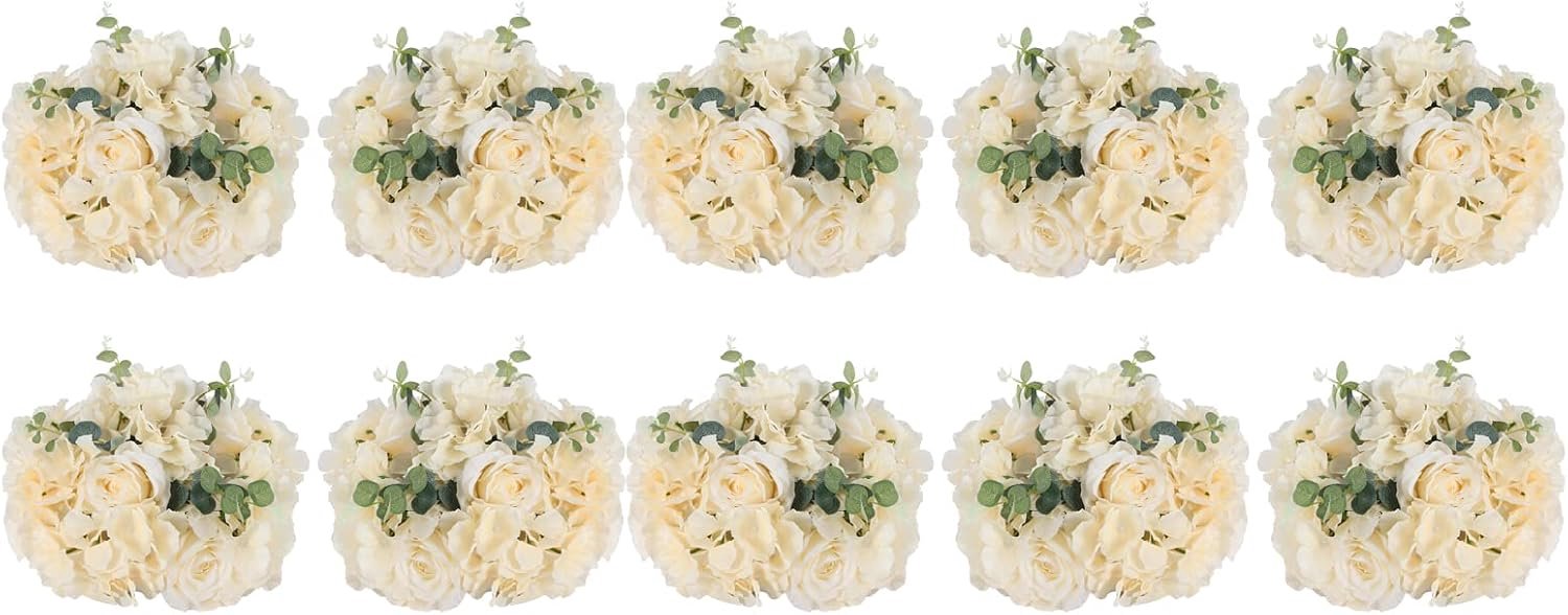 Bloemen voor tafels 10 stuks bloembollen arrangement boeket 30 cm diameter champagne kunstbloemen rozen voor bruiloftsdecoraties