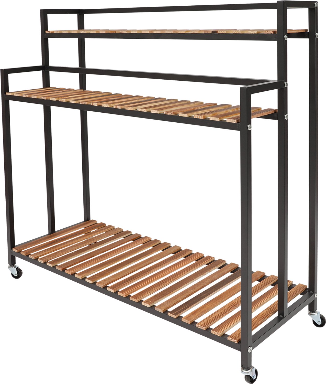Plantenplank 3-laags - Metaal - Zwart - 100x40x102cm - Verplaatsbare wielen - Bloemenstandaard
