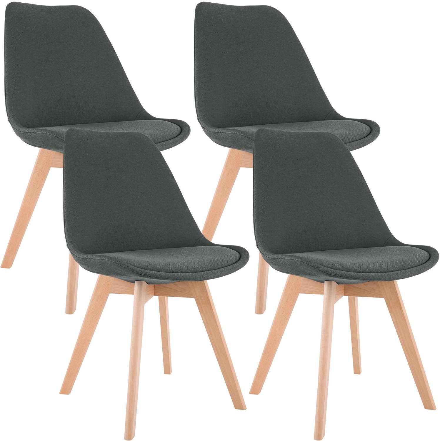 Luxe Comfort Eetkamerstoelen - Set van 4 - Stof - Donkergrijs Stof/donkergrijs
