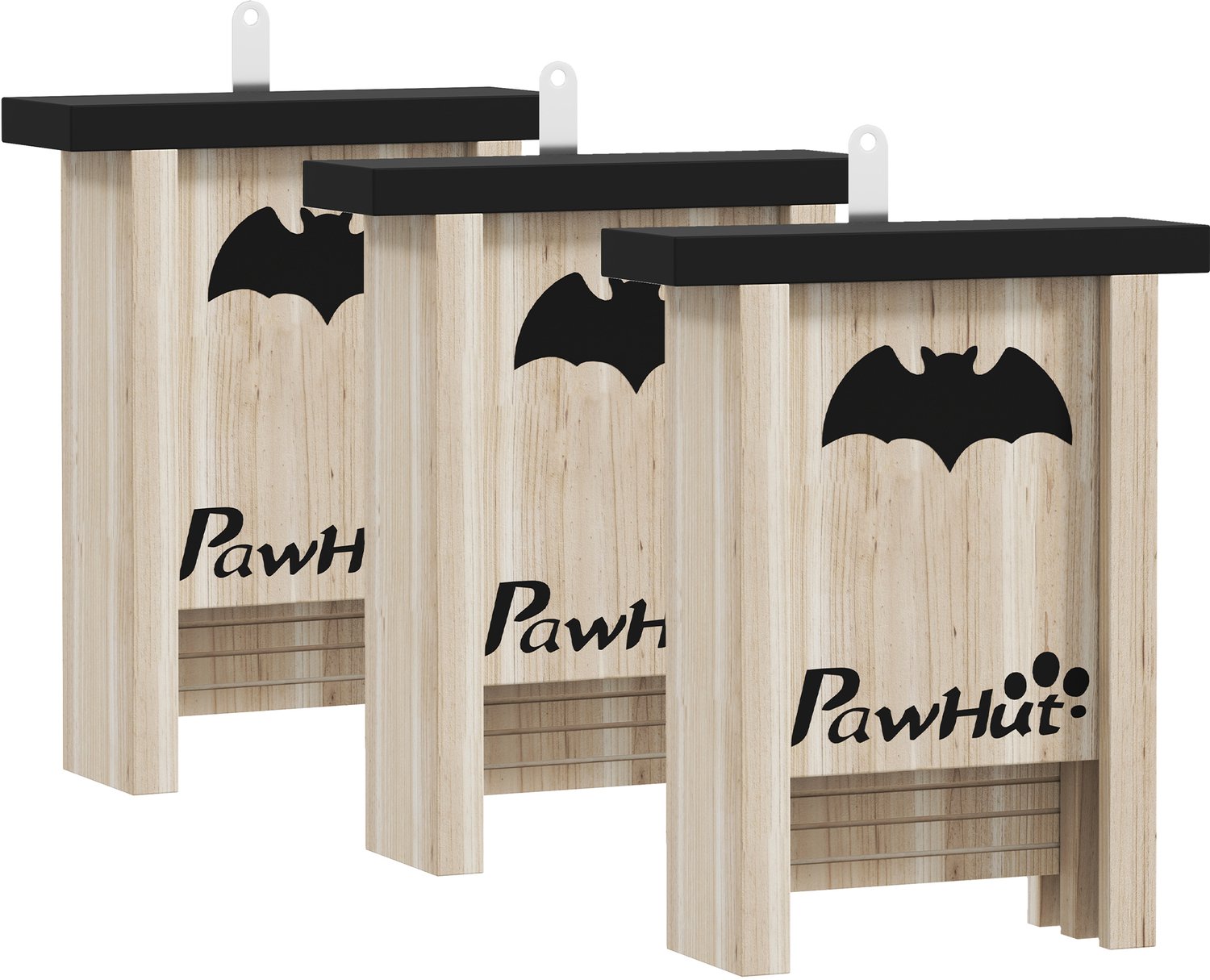 Pawona Fledermauskasten 3-delige set - Van vurenhout - Met landeplatform - 18 x 6 x 22,5 cm - Natuurlijk hout