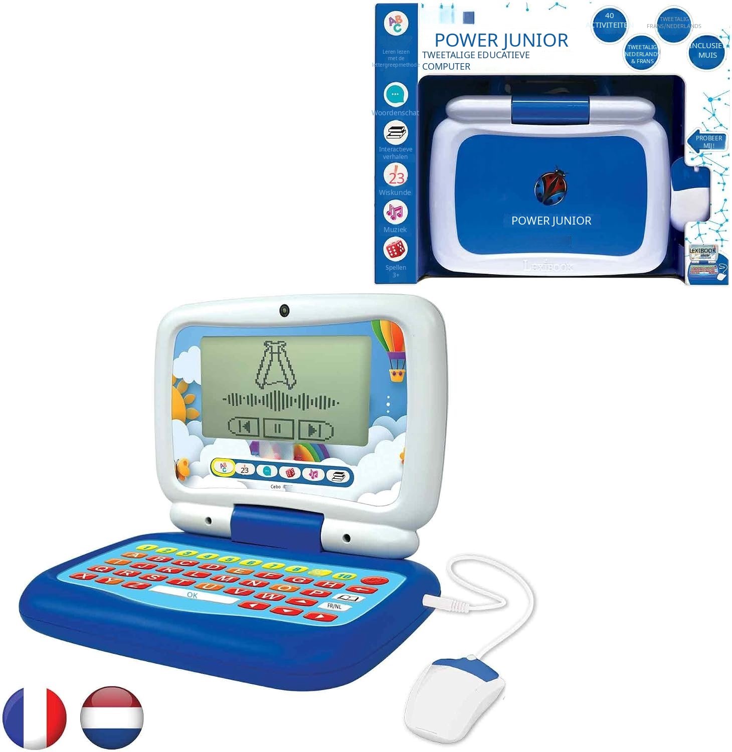 QEVA Kinderlaptop - Laptop Kinderen - Educatieve Laptop - Blauw/Wit - 22cm x 20cm x 1cm