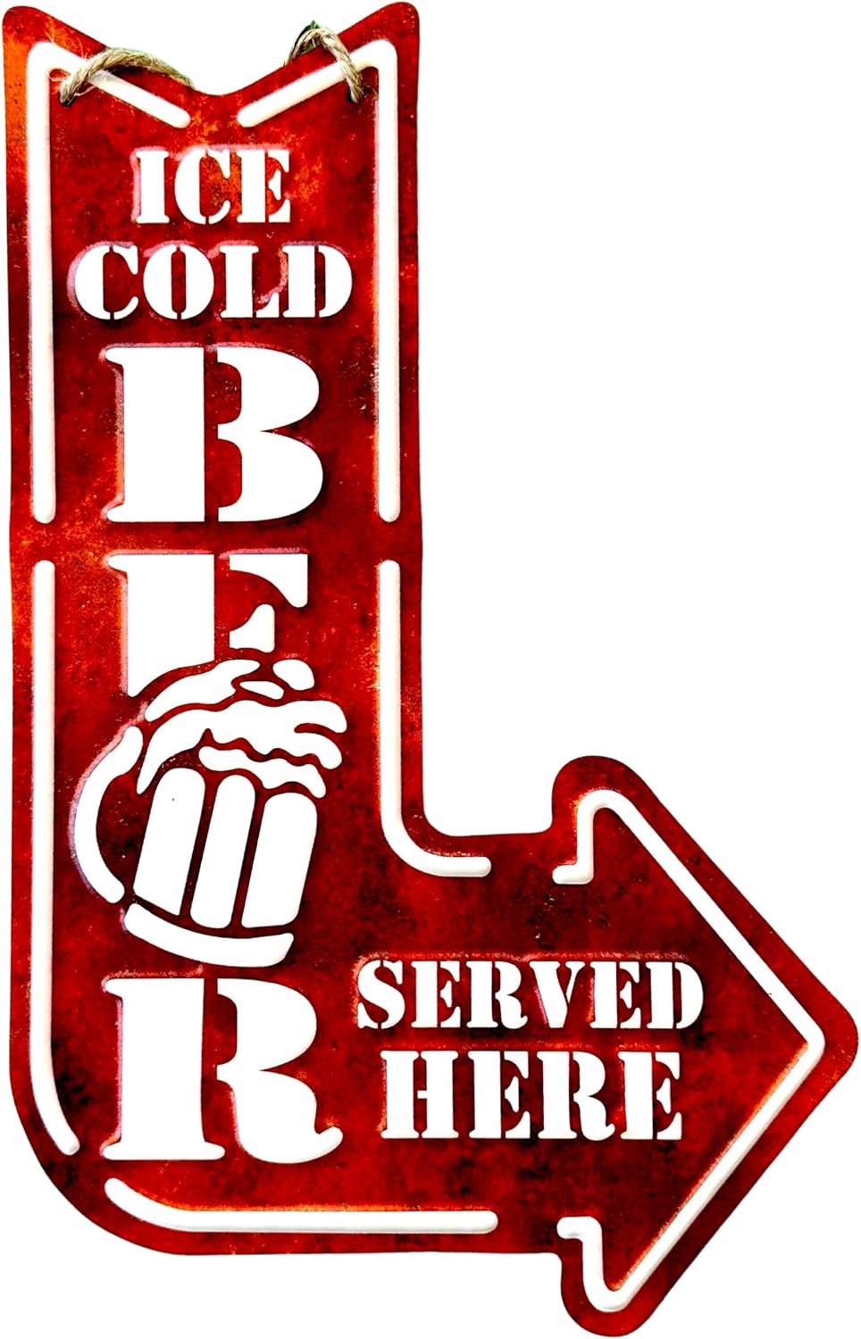 Bord, bier geserveerd hier – metalen bord van Beer Vintage (30 x 19 cm) – Antiek bord – Decoratie voor glasbar – vintage button – pijl naar rechts (9561)