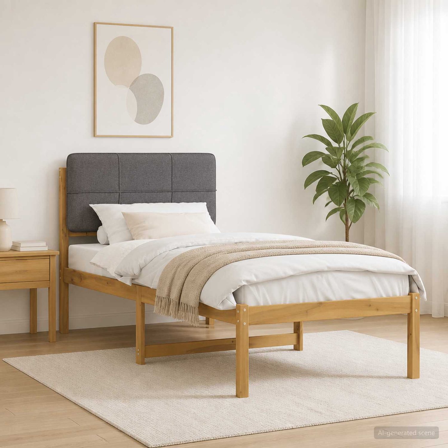 vidaXL Bedframe - met - gestoffeerd - hoofdbord - Whitewash - en - lichtgrijs Whitewash en lichtgrijs