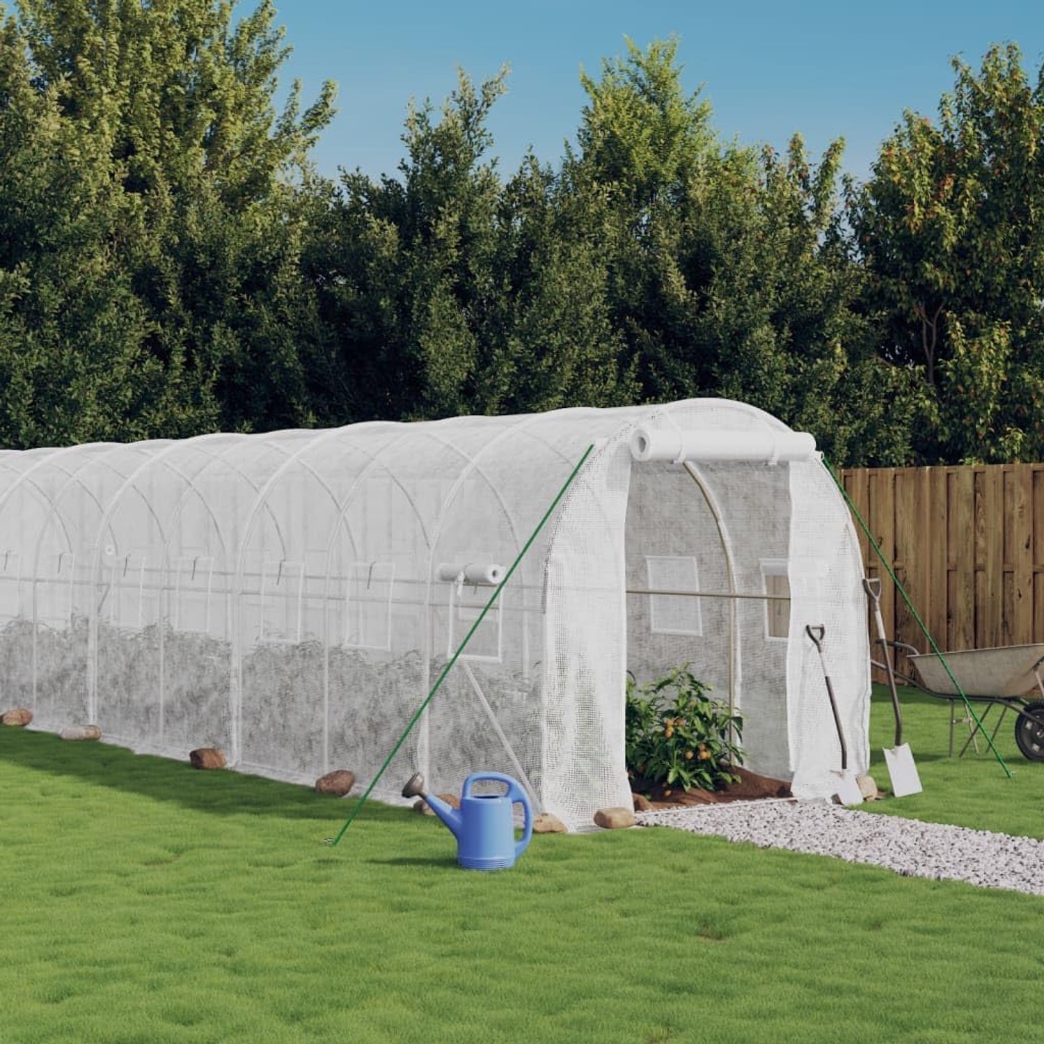 8 x 2 x 2 m, tuinhuis met stalen frame en deur met ritssluiting, grote broeikas voor groenten en planten, wit