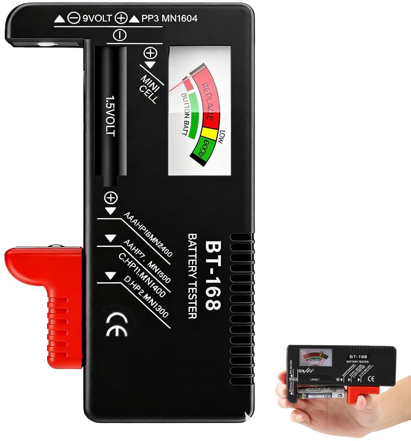 Batterijtester - Zwart - Geschikt voor AA, AAA, C, D en 9V batterijen - Digitale Display zonder Extra Stroomvoorziening - Voor Thuis en Onderweg