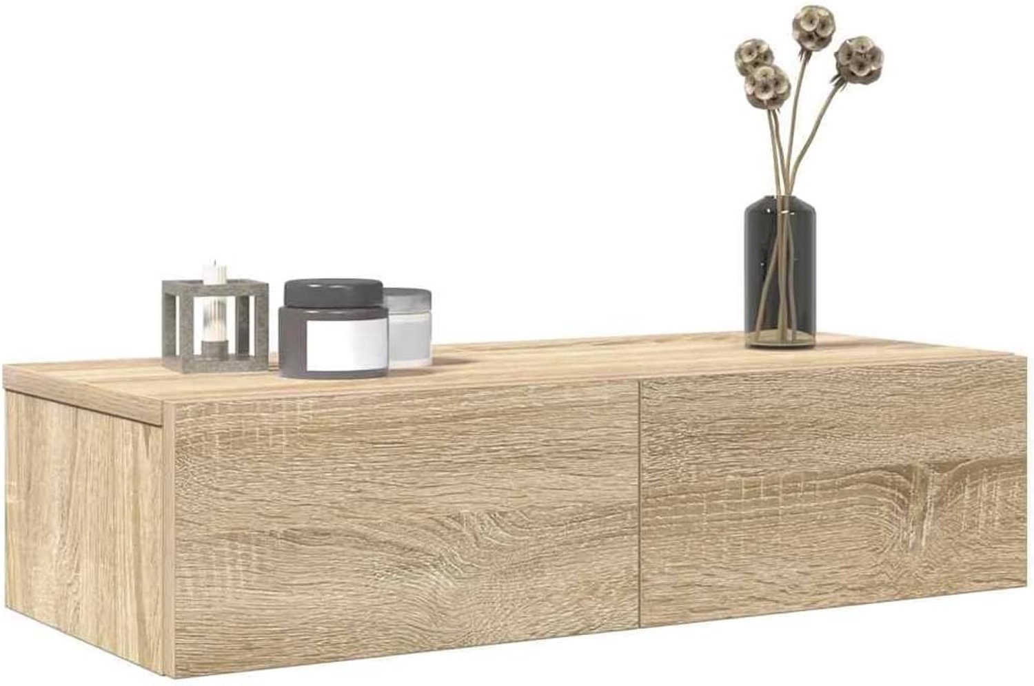 Wandrek met laden, zwevend rek in houtlook, Sonoma-eiken, 60 x 26,5 x 15 cm, wandplank met opbergruimte voor woonkamer, hal en slaapkamer