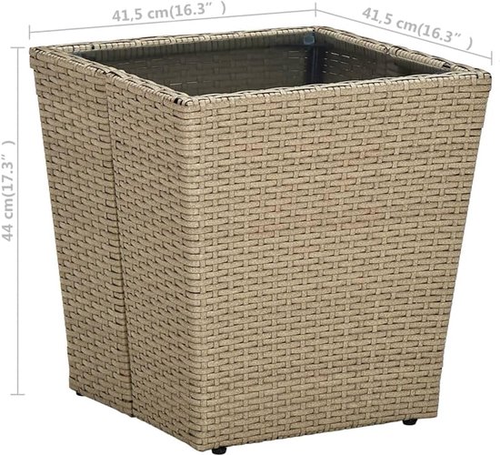 Bijzettafel, beige, 41,5 x 41,5 x 44 cm, van polyrotan en gehard glas, voor terras, tuin of buiten — afbeelding 3