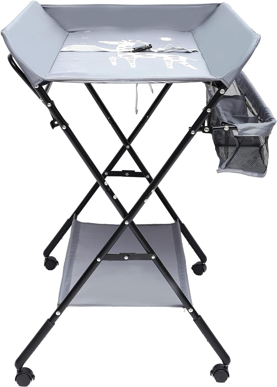 Babycombi, opvouwbare babycommode, opvouwbare luiertafel, mobiele badkuip, inklapbaar aankleedkussen, opbergvakken met wielen en waterdicht, in hoogte verstelbaar, grijs