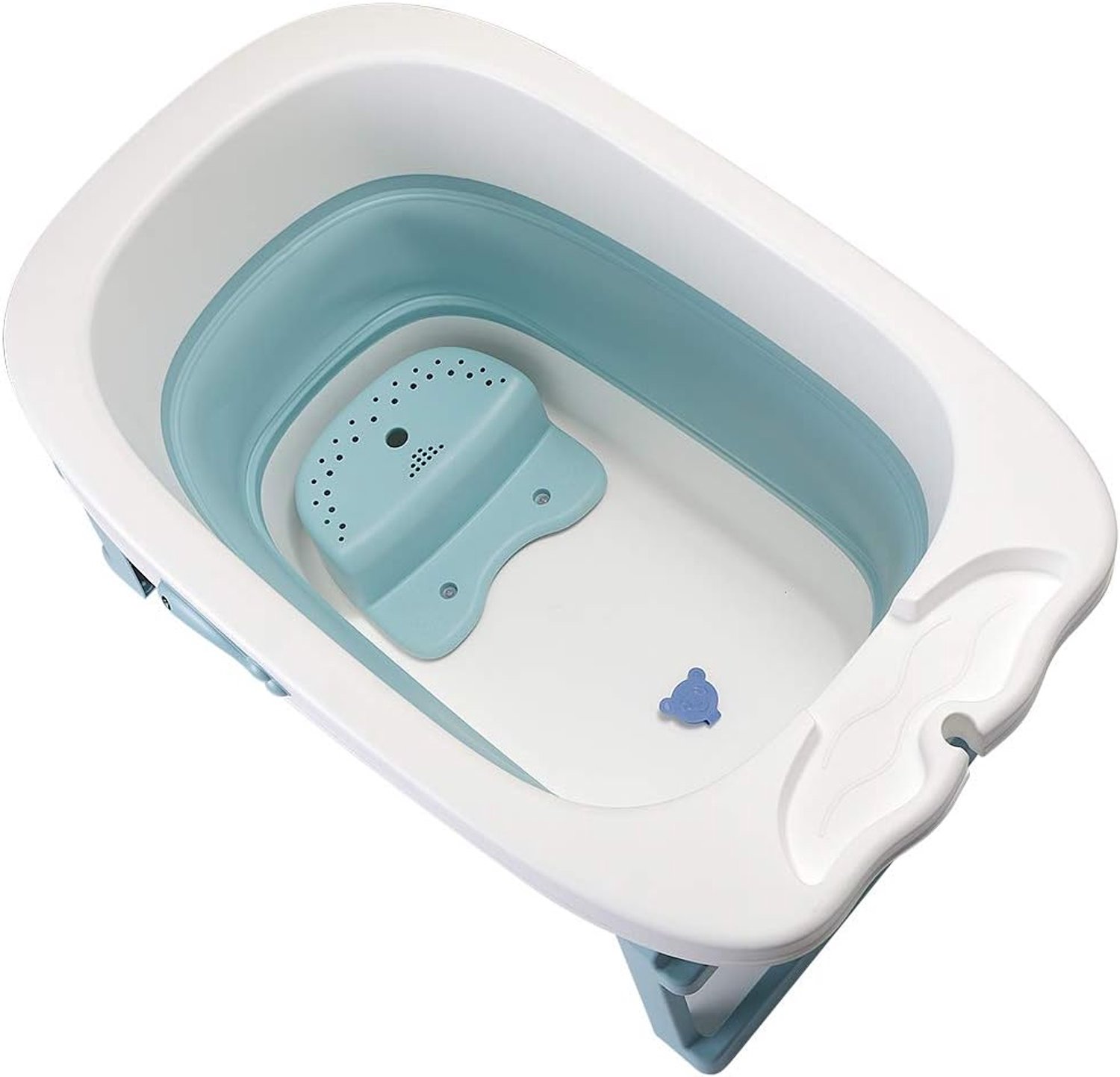 Opvouwbaar babybad met douchezitje, XXL babydouche, antislip voeten, afvoerstop – 3-in-1 (blauw, 85,3 x 55,5 x 43,7 cm)