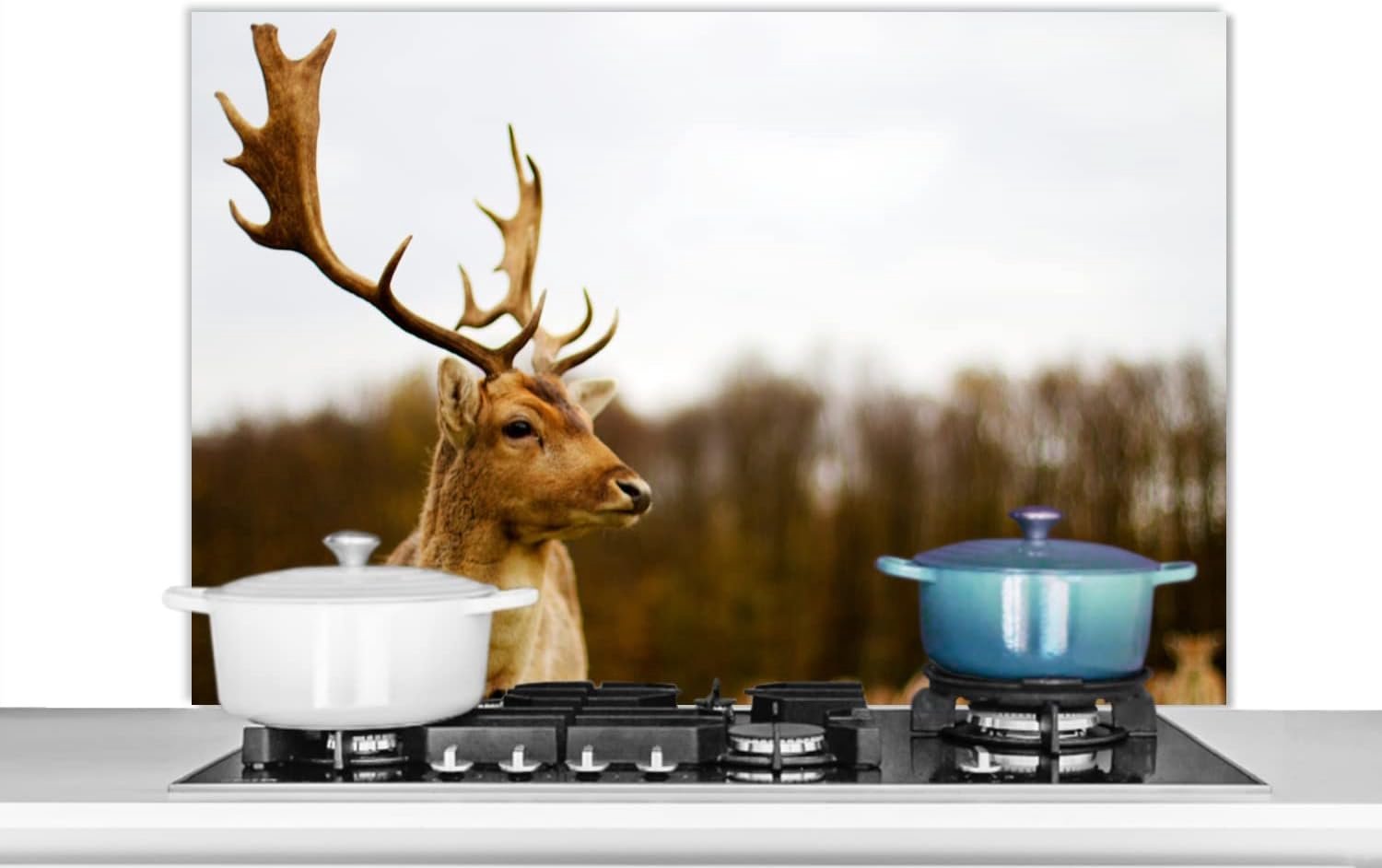Spatscherm Keuken - 100x65 cm - Damhert - Bos - Kudde - Dieren - Natuur