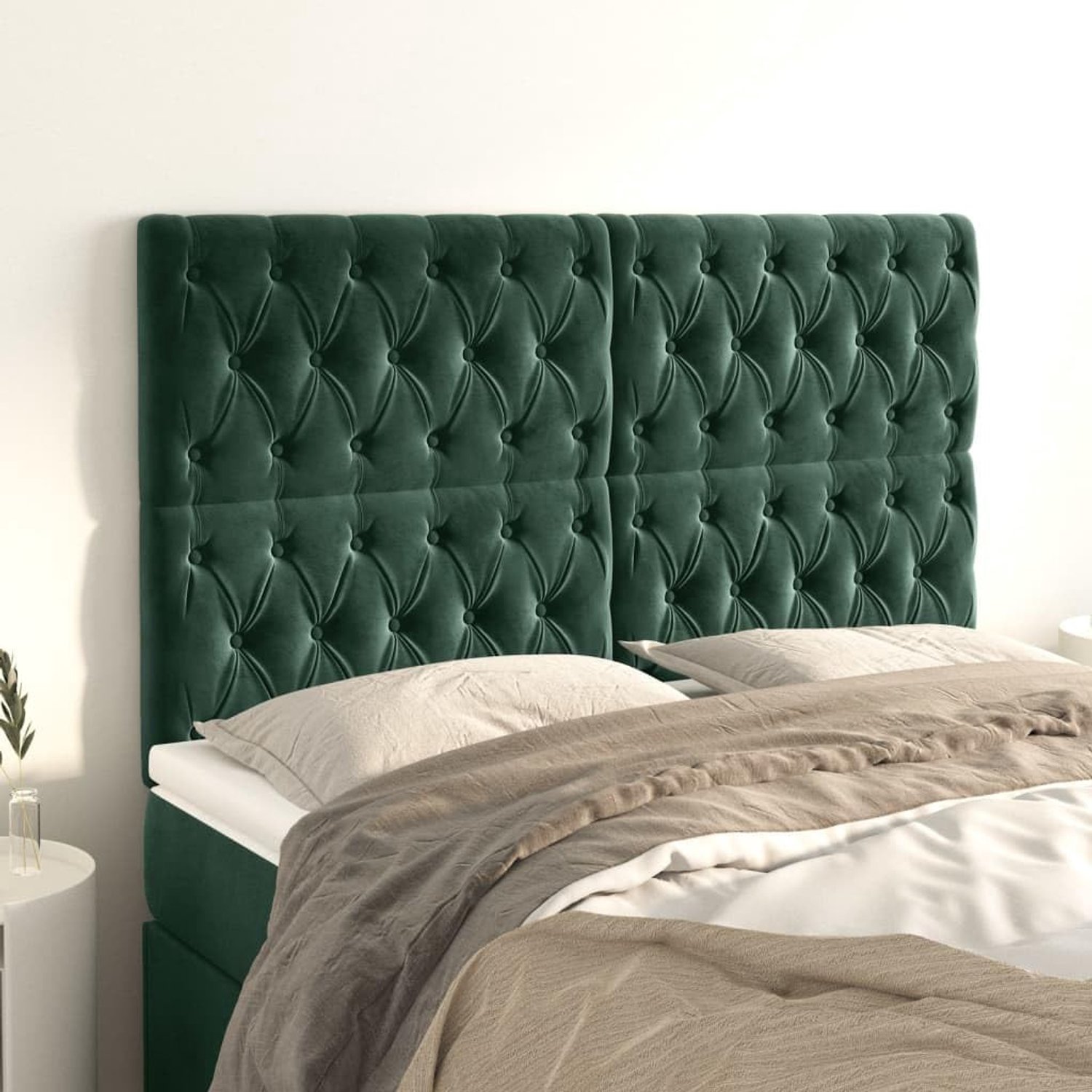 Hoofdborden, 4 stuks, donkergroen, 72 x 7 x 78/88 cm, fluweel, hoofdeinde voor slaapkamer, hotel, hoofdeinde, werkkamer, voor slaapkamer, tweede slaapkamer, hotel