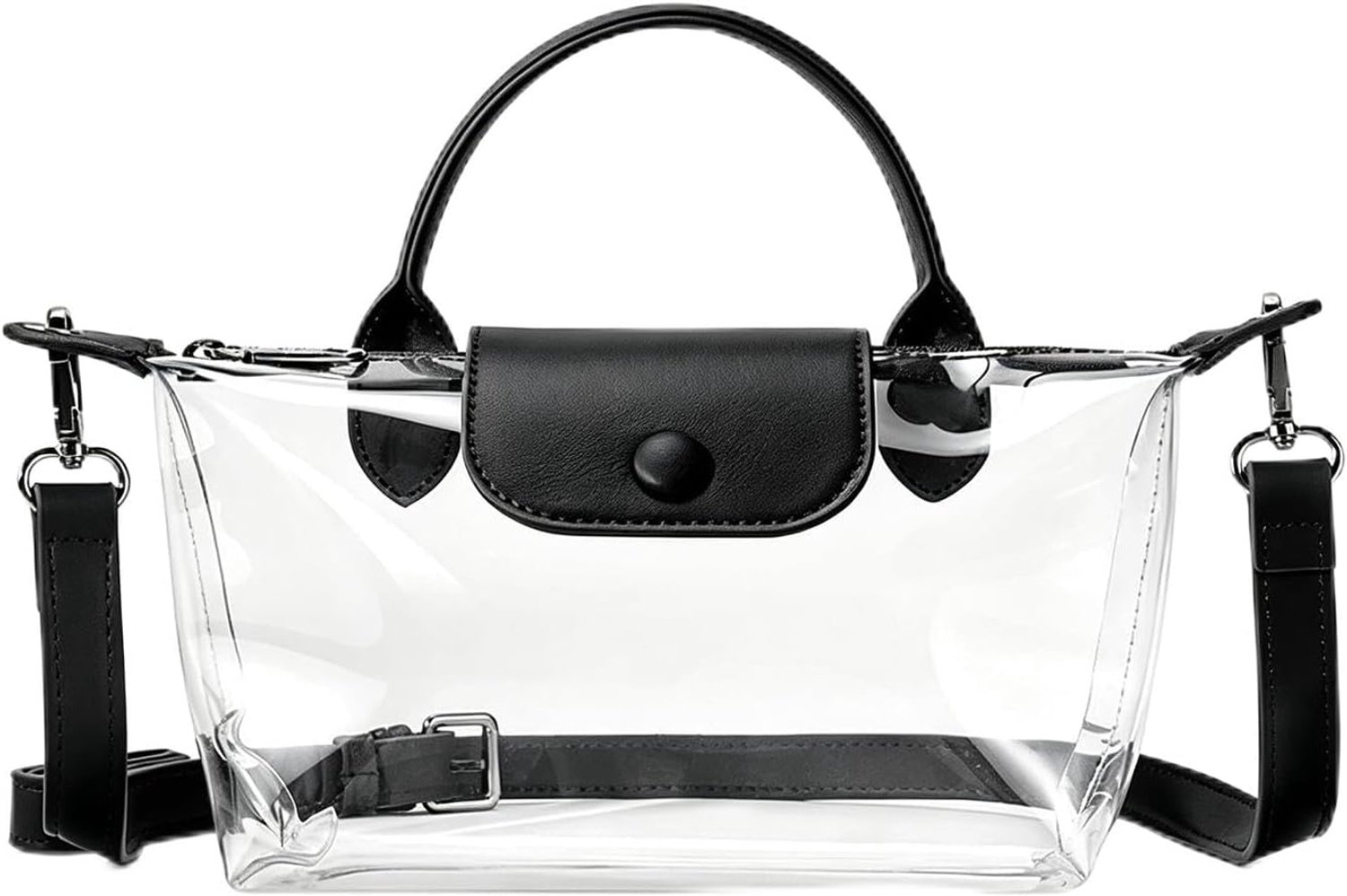 Dameshandtas met handgrepen en schouderriem, accenten van PU-leer, vintage bruin, transparante pvc-tas voor reizen, concerten, strand