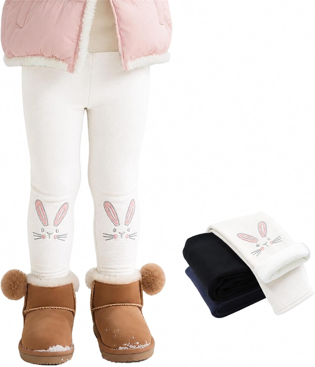 Leggings Meisjes Gevoerde Warme Leggings met Fleece Dikke Lange Broeken Kinderen Katoen Elastische Winterbroek Konijnenpatroon Thermobroek, MAAT 92-146