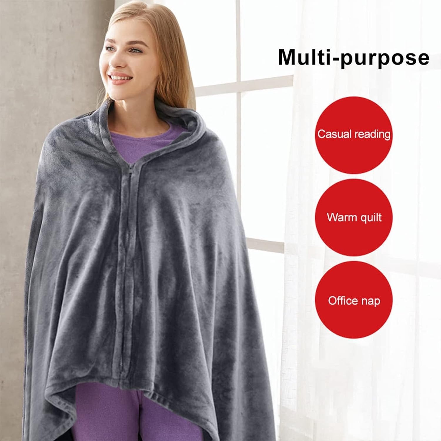 Verwarmde Hoodie Deken - Fleece Deken Hoodie 150x80cm - Blanket Hoodie met 3 Standen - Warmtedeken 1 Persoons - Warmte Poncho - Hitte Deken – foto 6